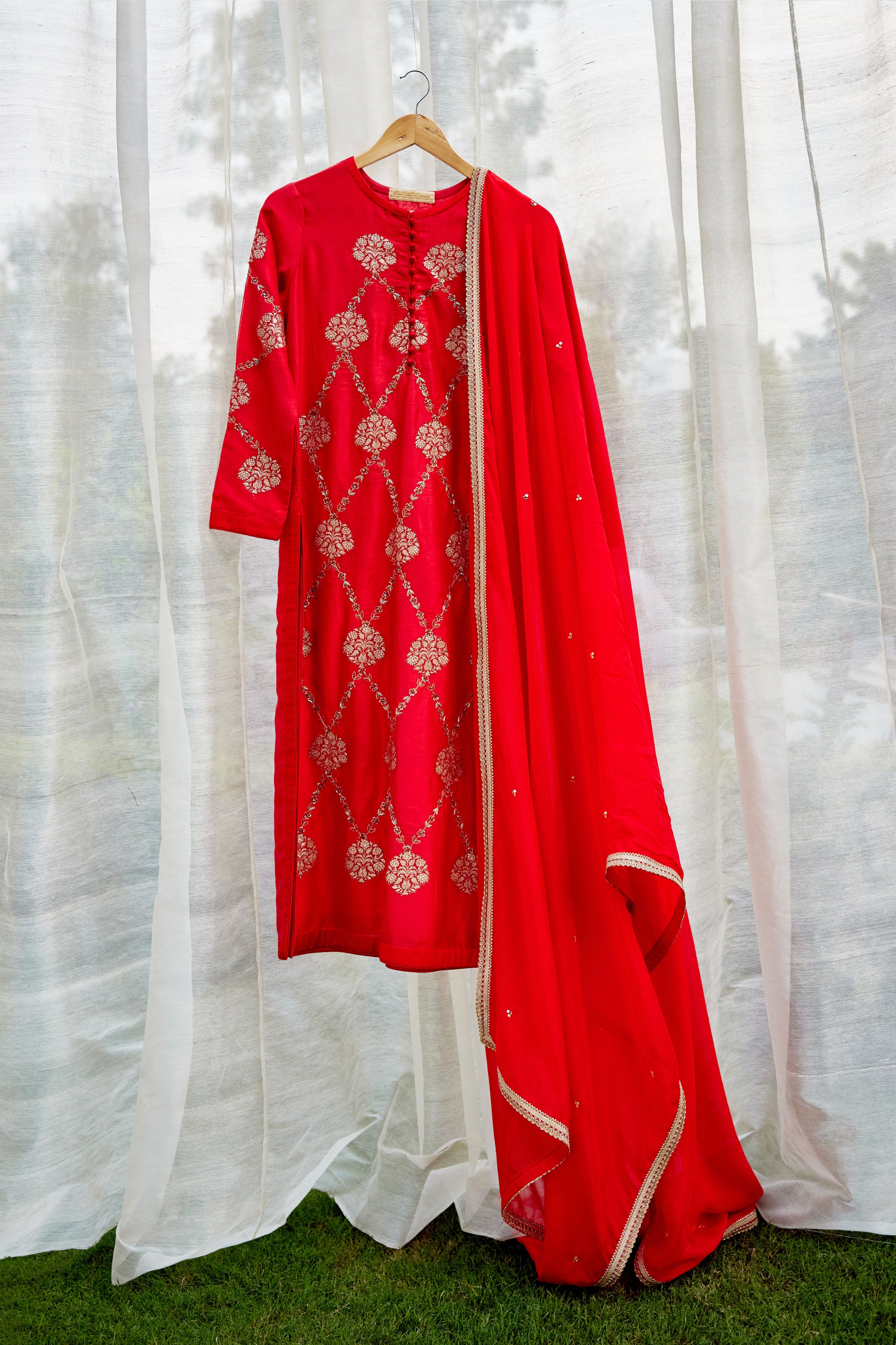 Red Maroon Kurta Set