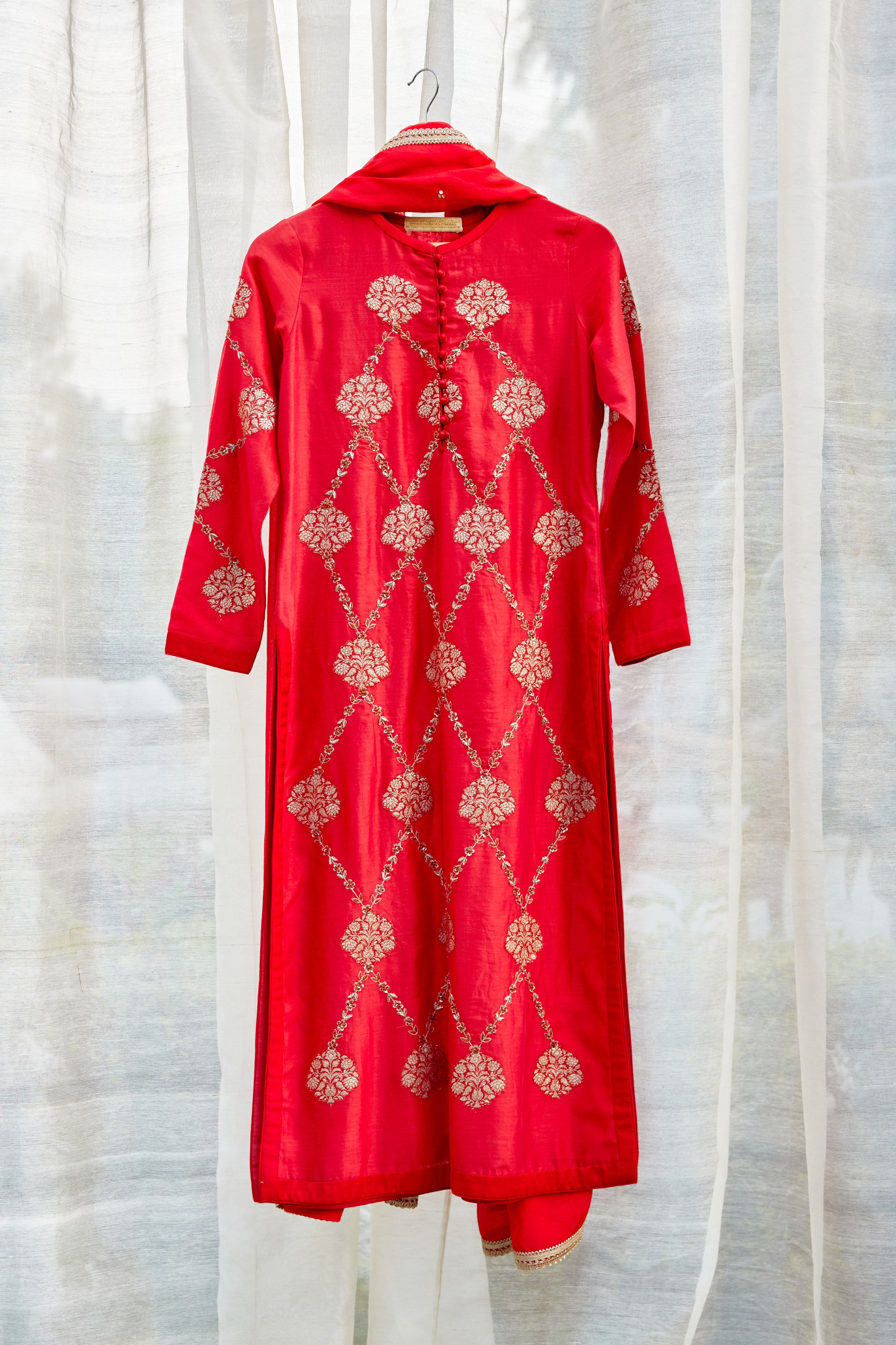 Red Maroon Kurta Set