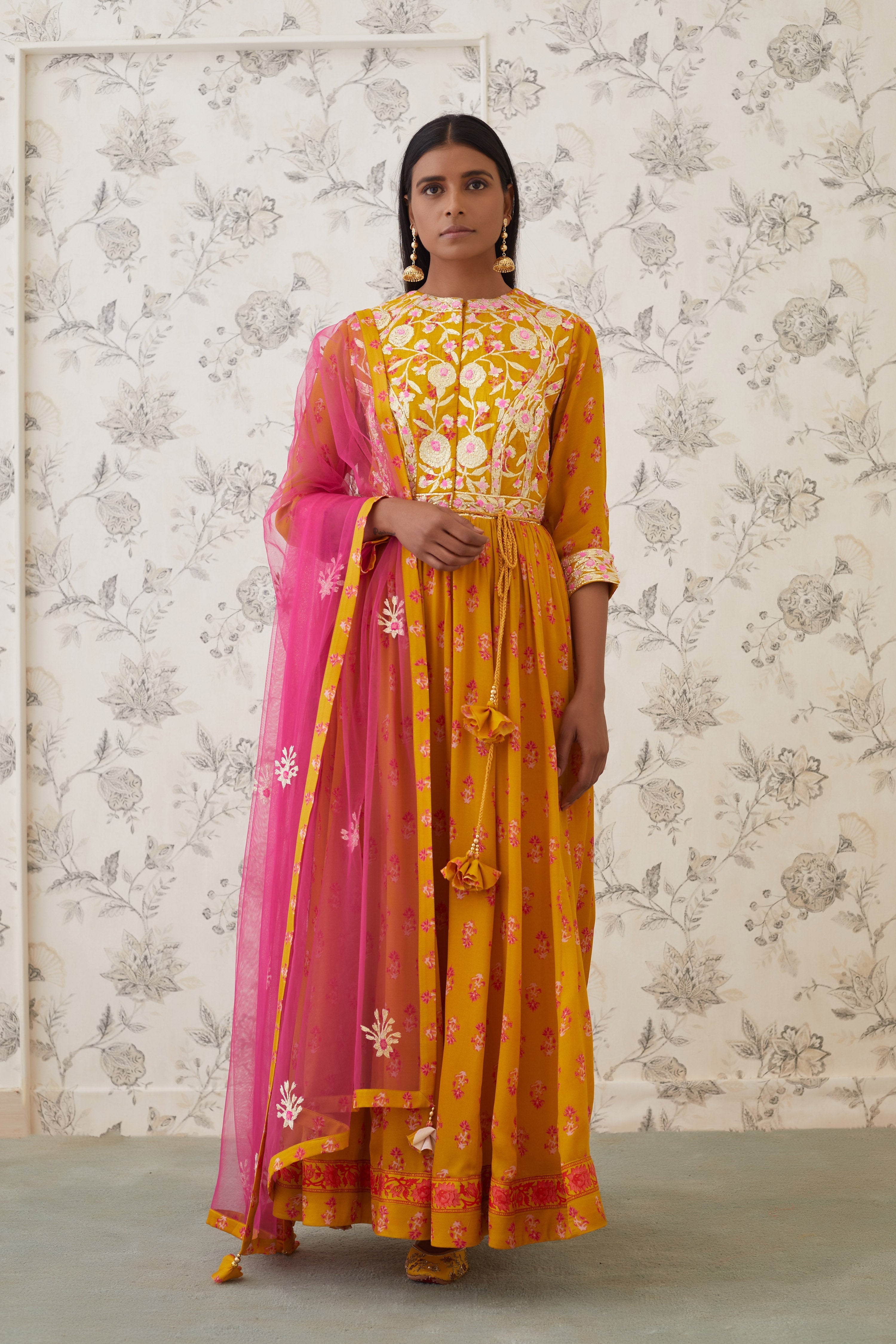 Mustard-Pink Anarkali Set