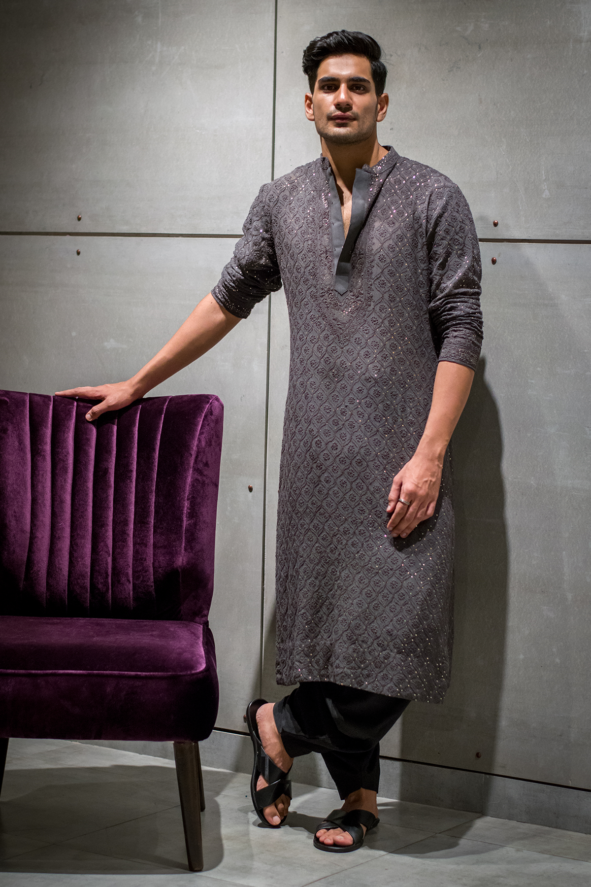 Grey Chickankari Kurta