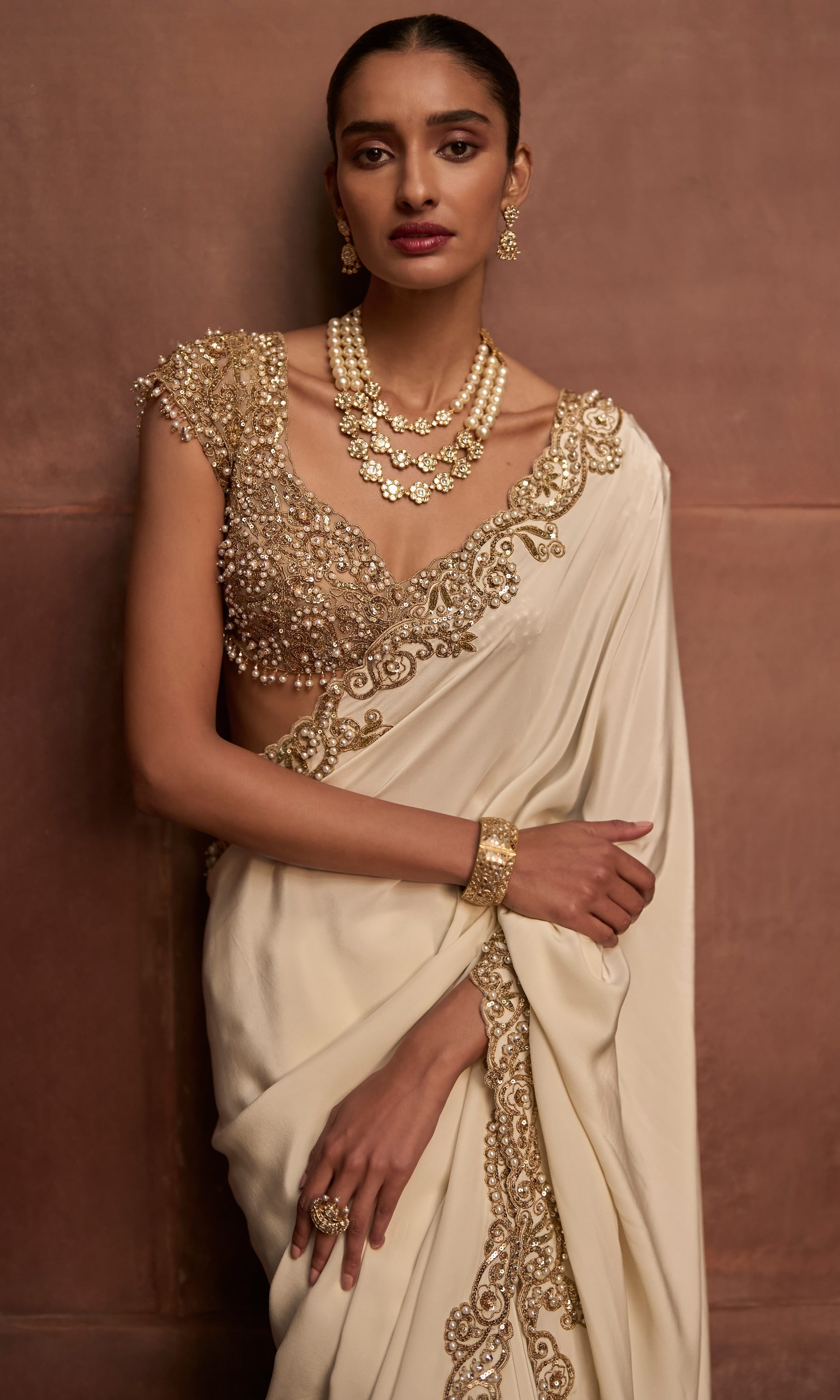 Ivory Gold Saree Set