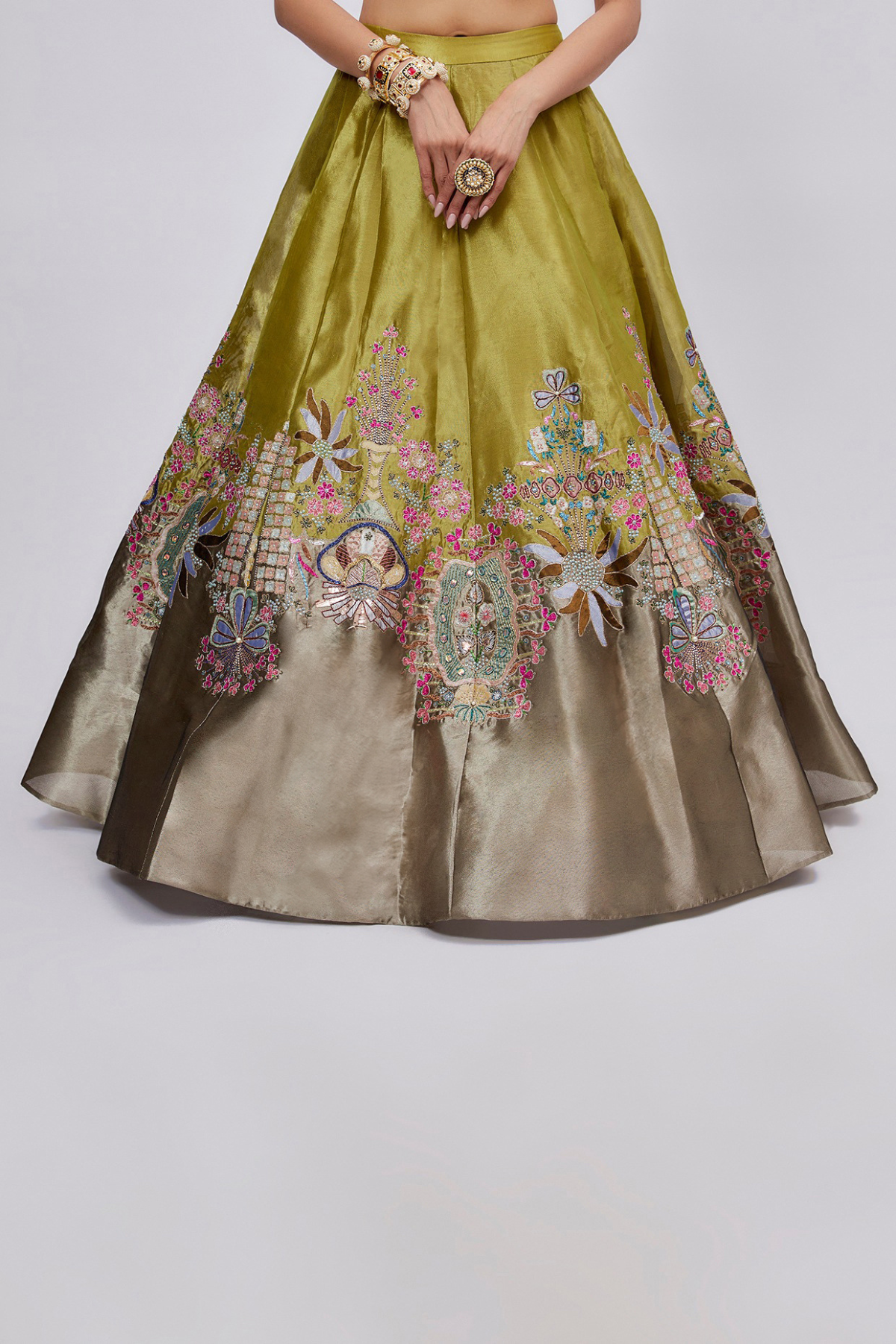 Ornate - Olive - Metallic Tissue Lehenga Set