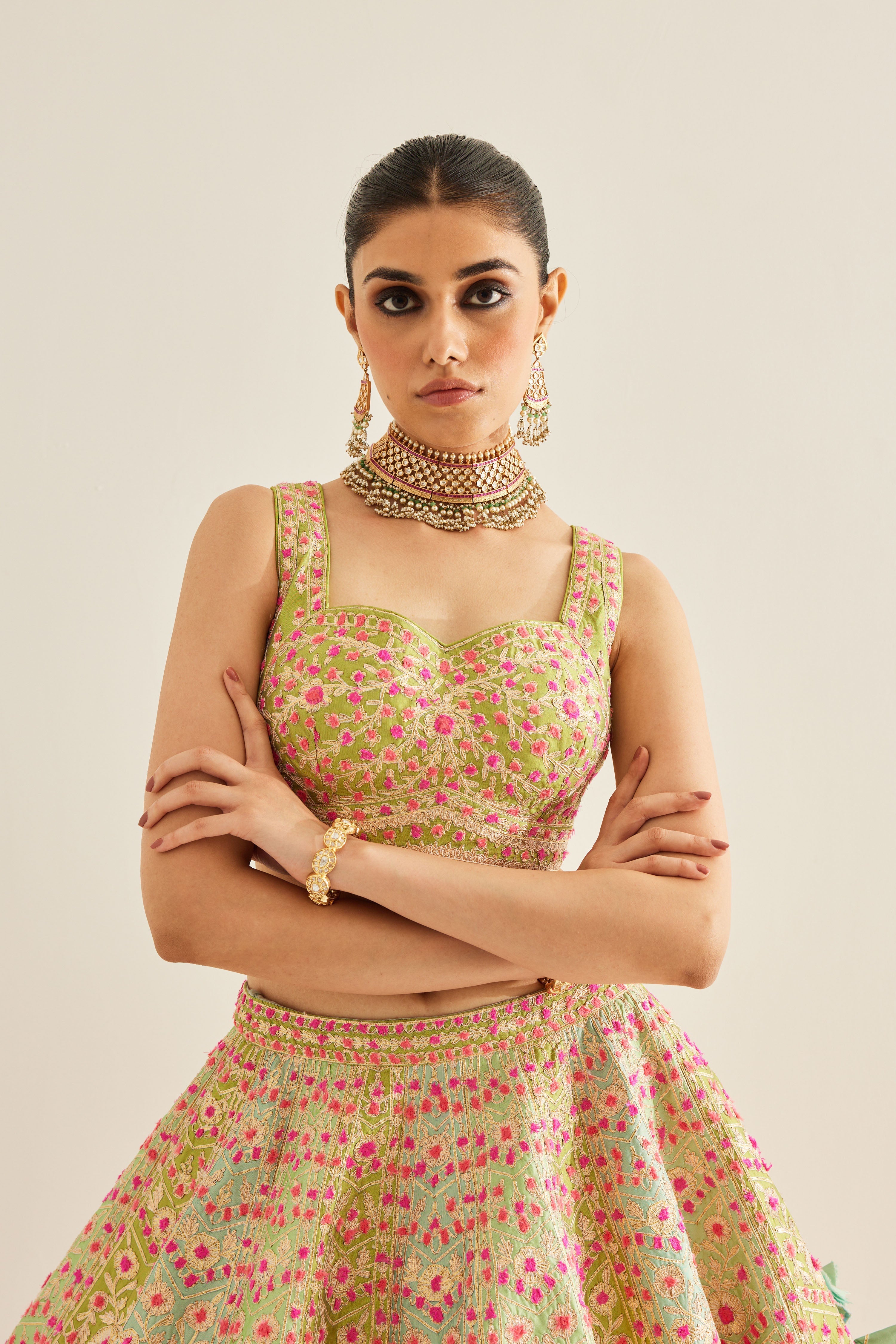 Multi Green Lehenga Set