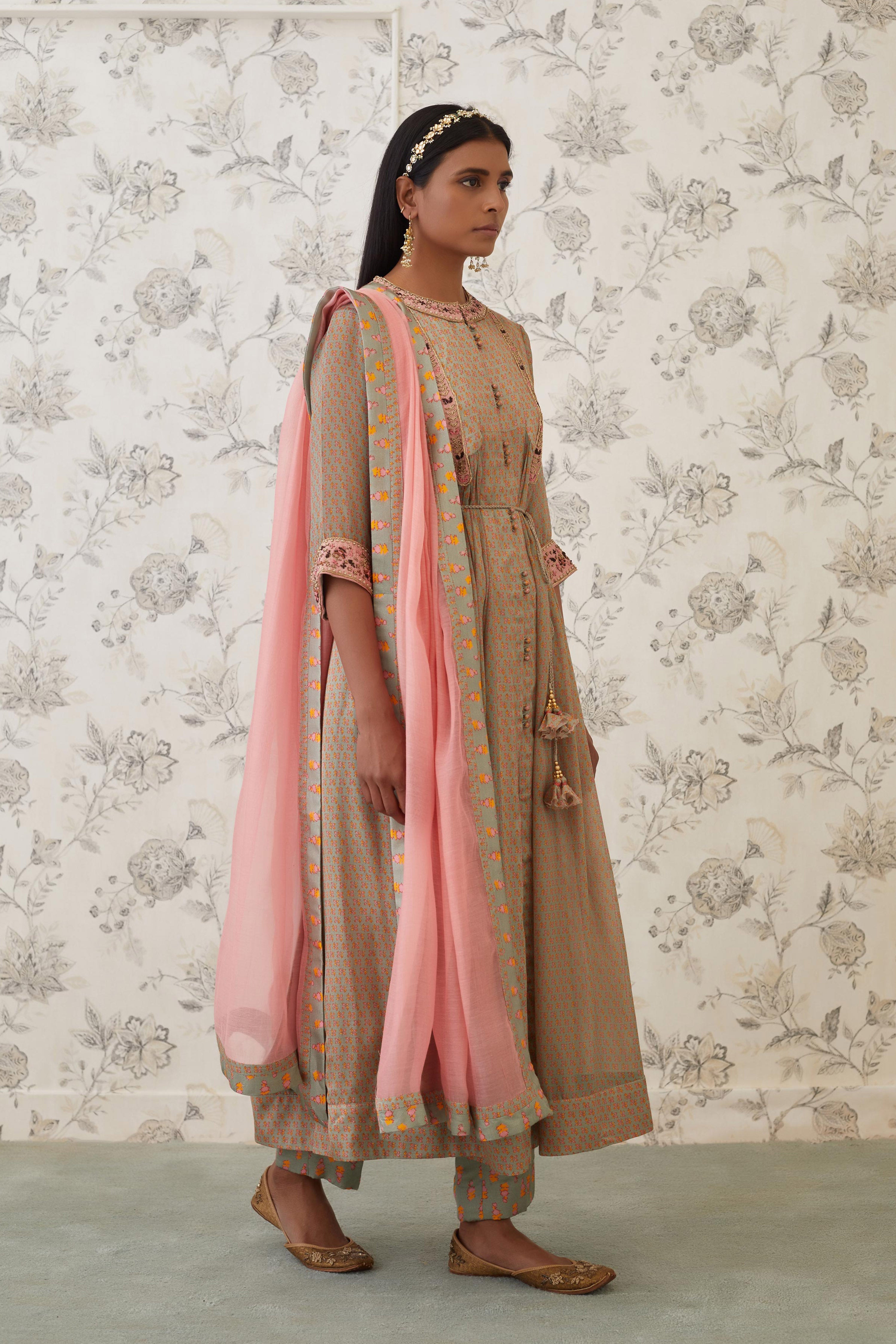 Light Olive Green Anarkali Set