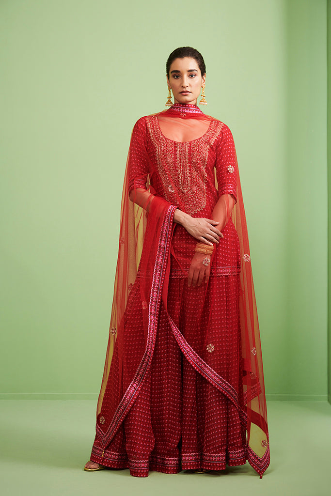 Maroon Kurta & Sharara Set