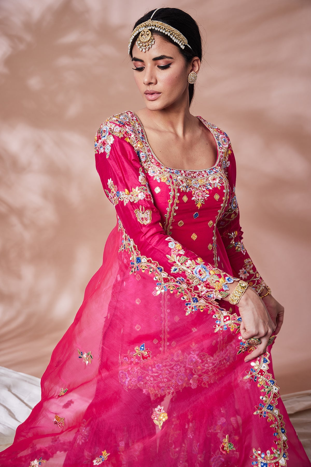 RANI PINK SILK BUTTERFLY GHARARA