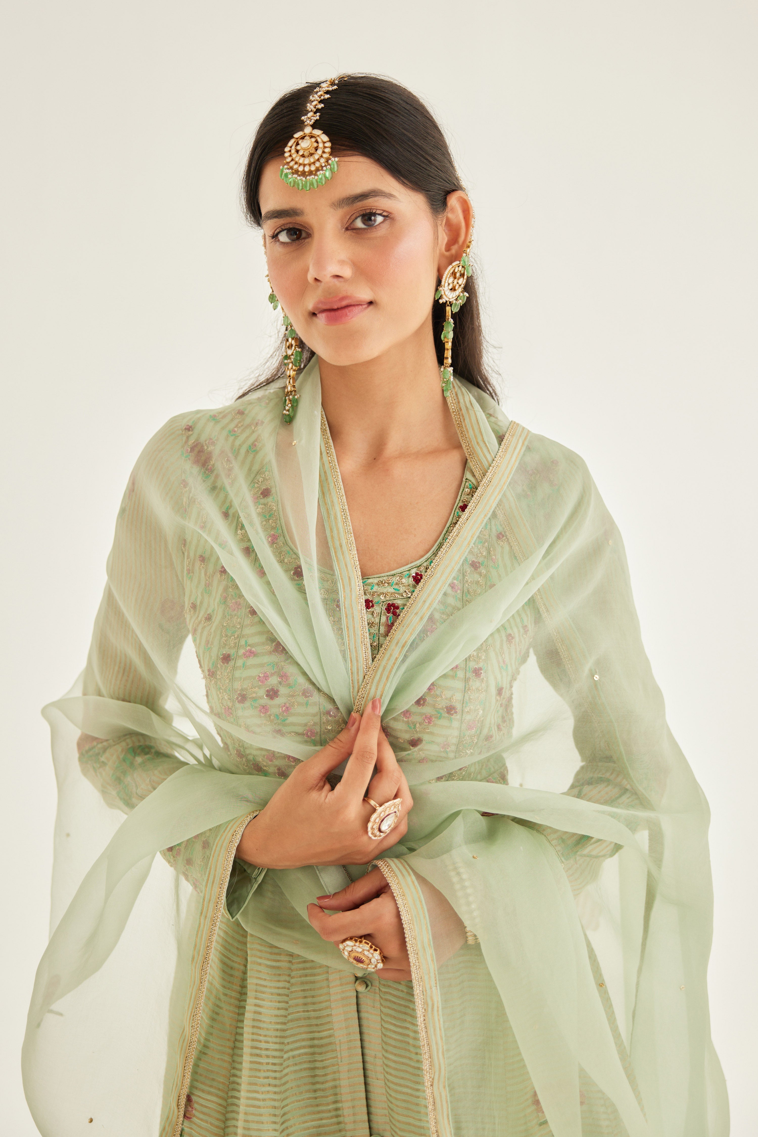 Smoke Green Anarkali Set