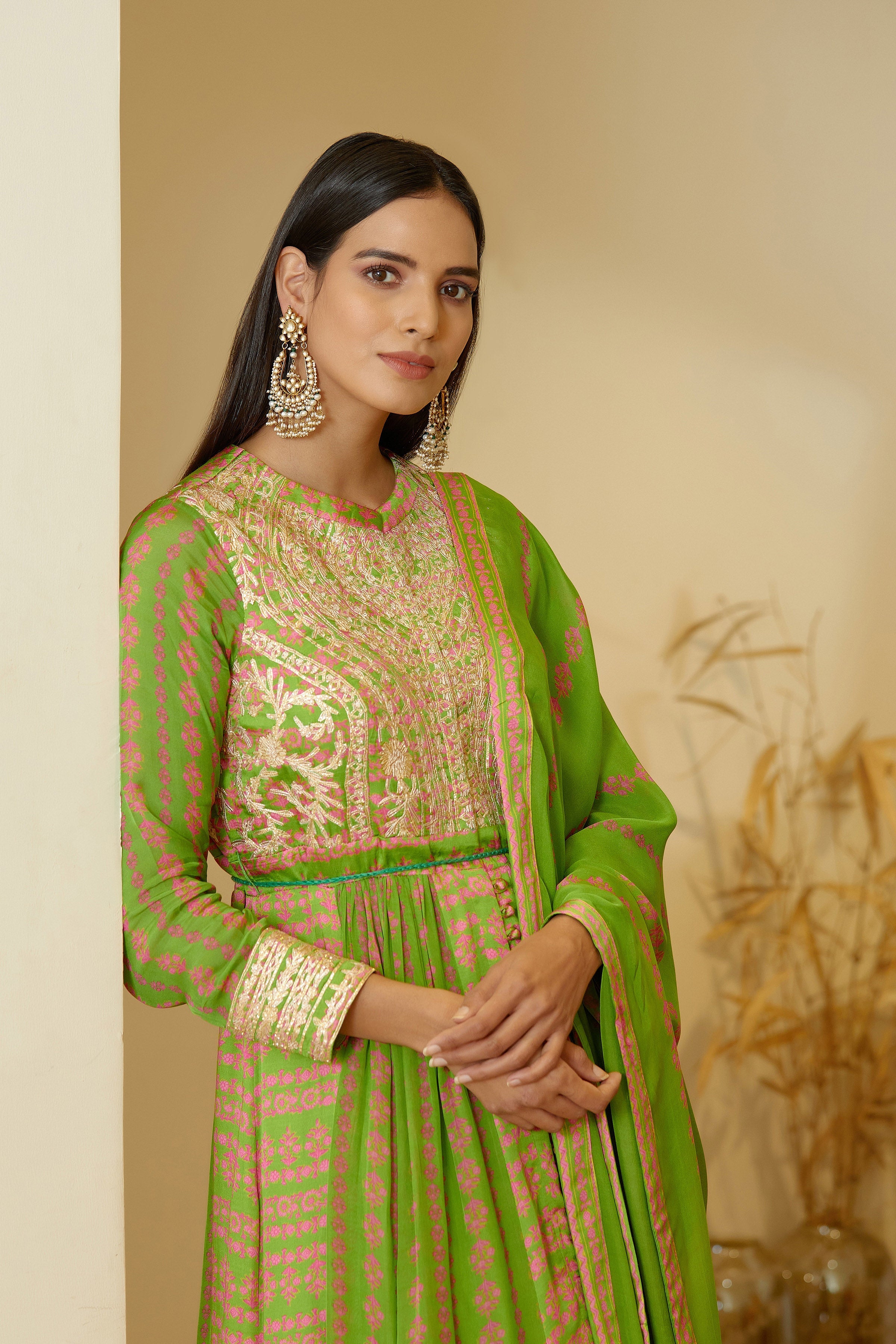 Green Anarkali set