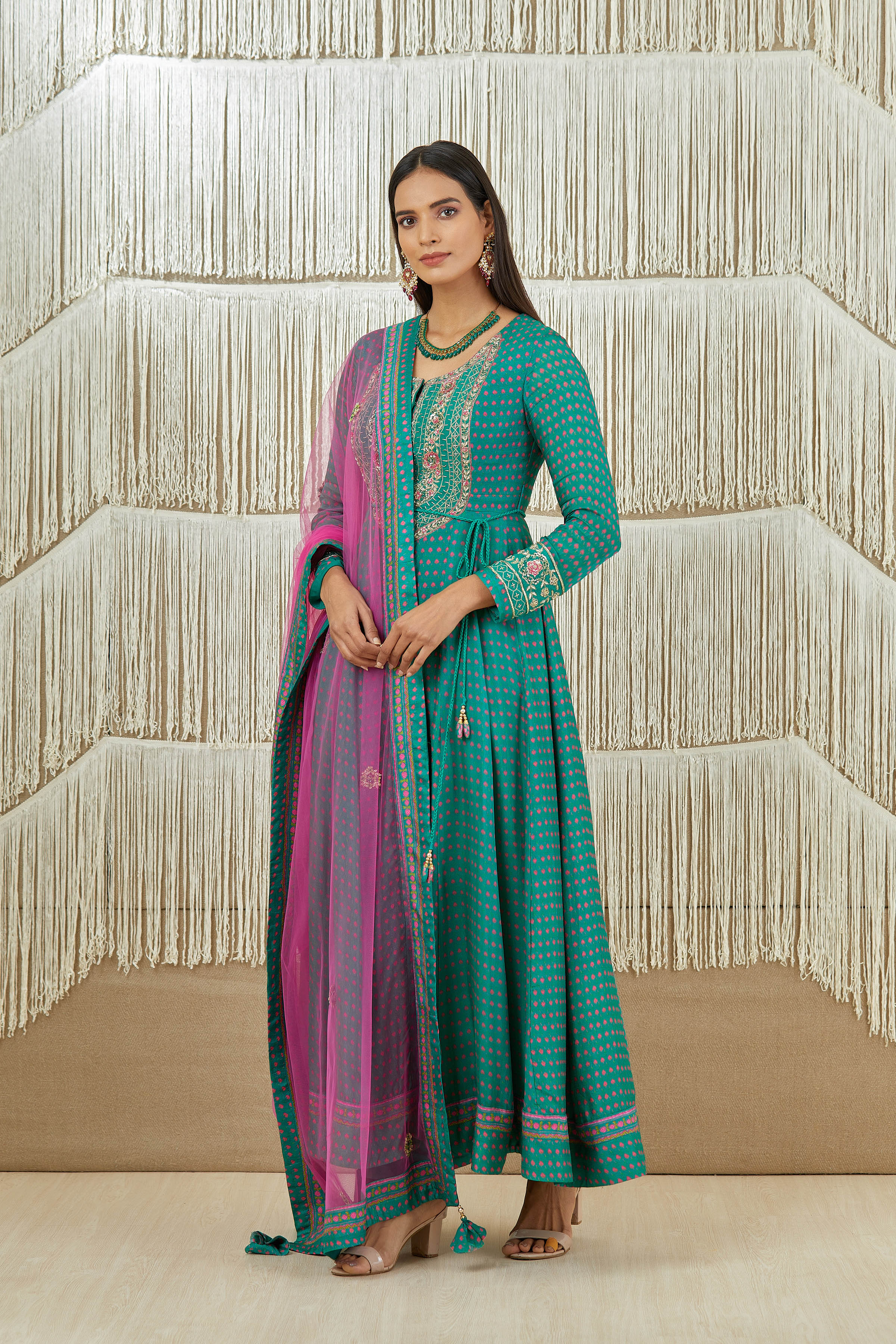 Teal & Pink Anarkali set