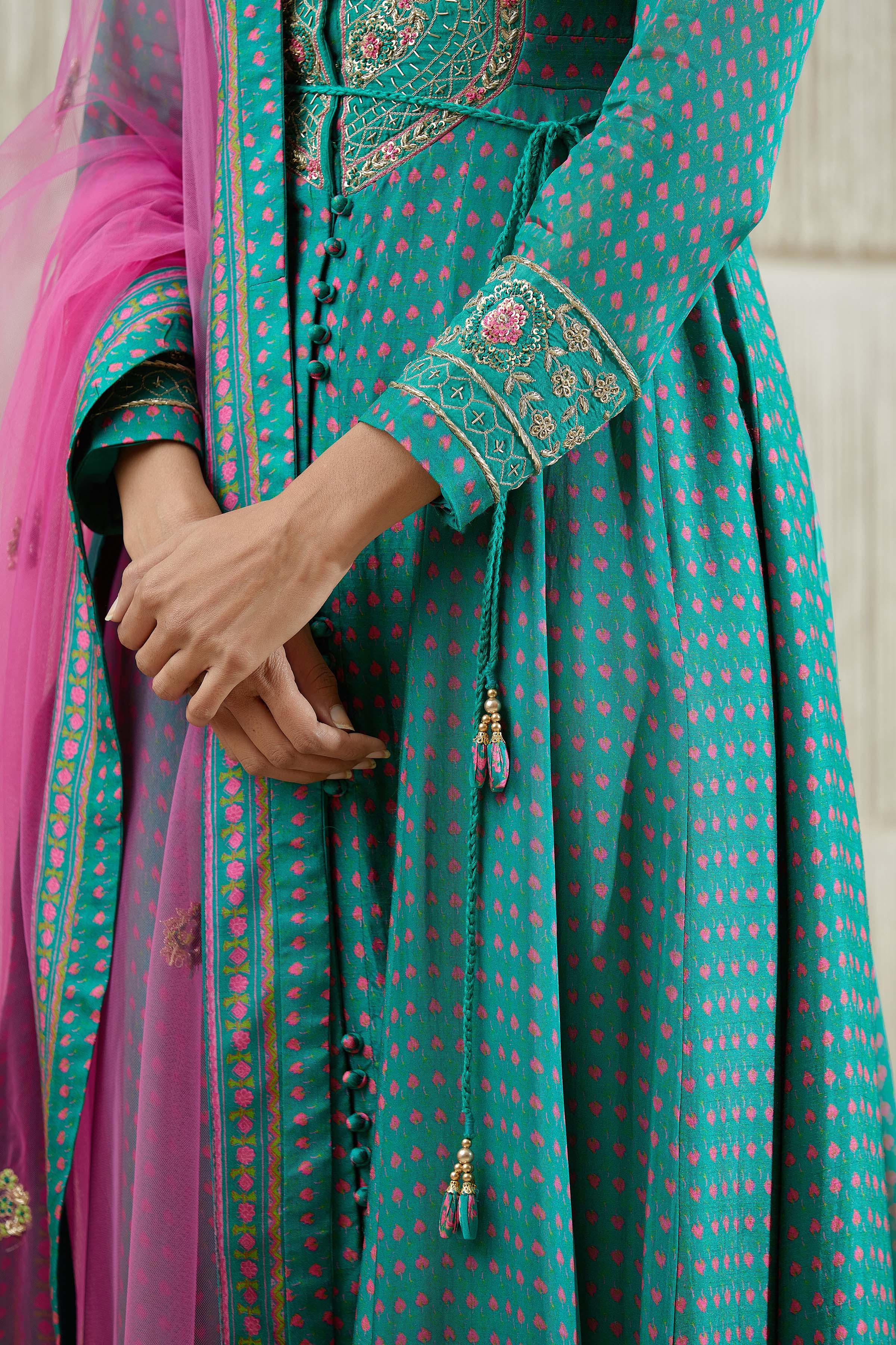 Teal & Pink Anarkali set