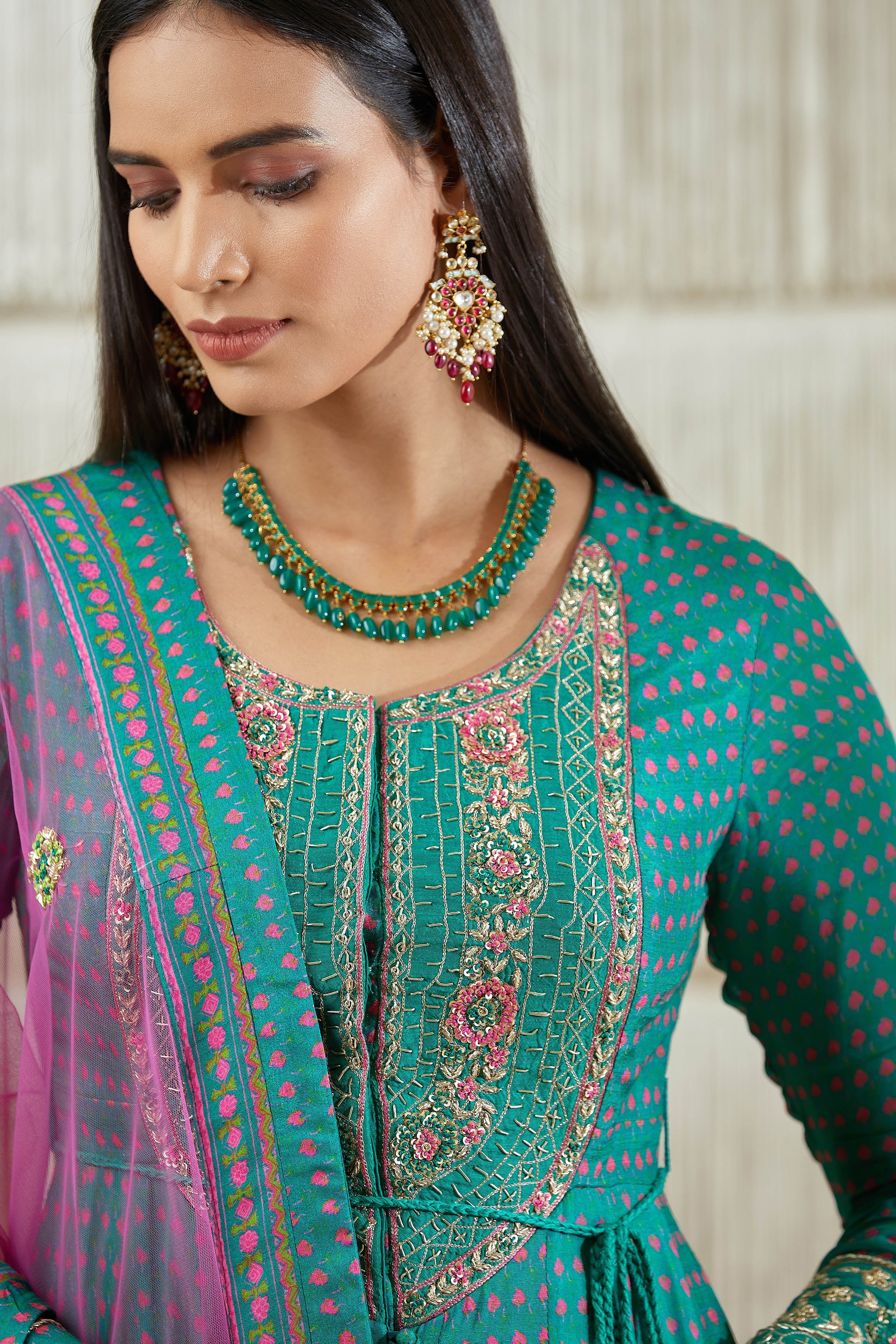 Teal & Pink Anarkali set