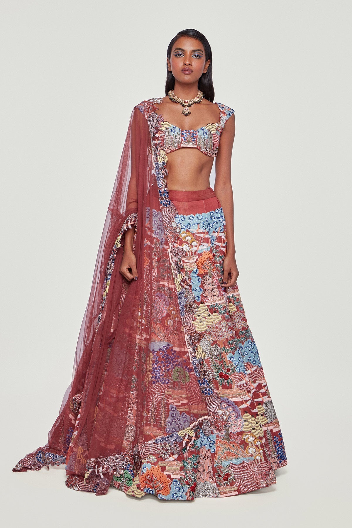 Odette - Maroon Kasab Satin Lehenga Set