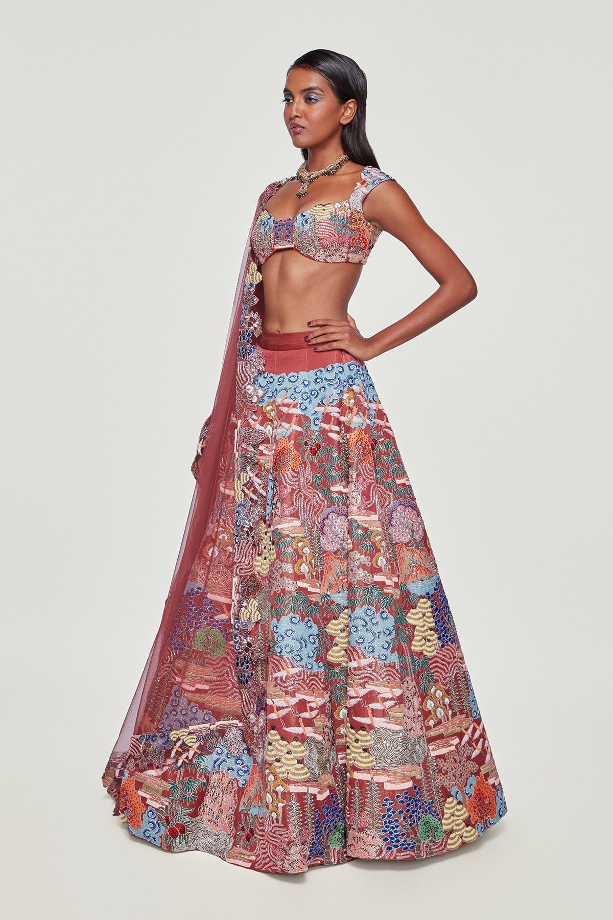 Odette - Maroon Kasab Satin Lehenga Set