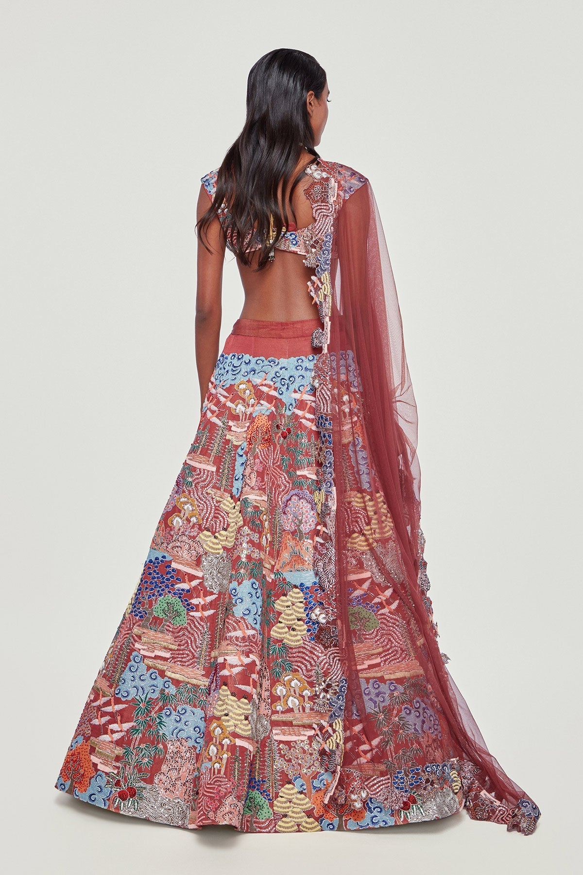 Odette - Maroon Kasab Satin Lehenga Set