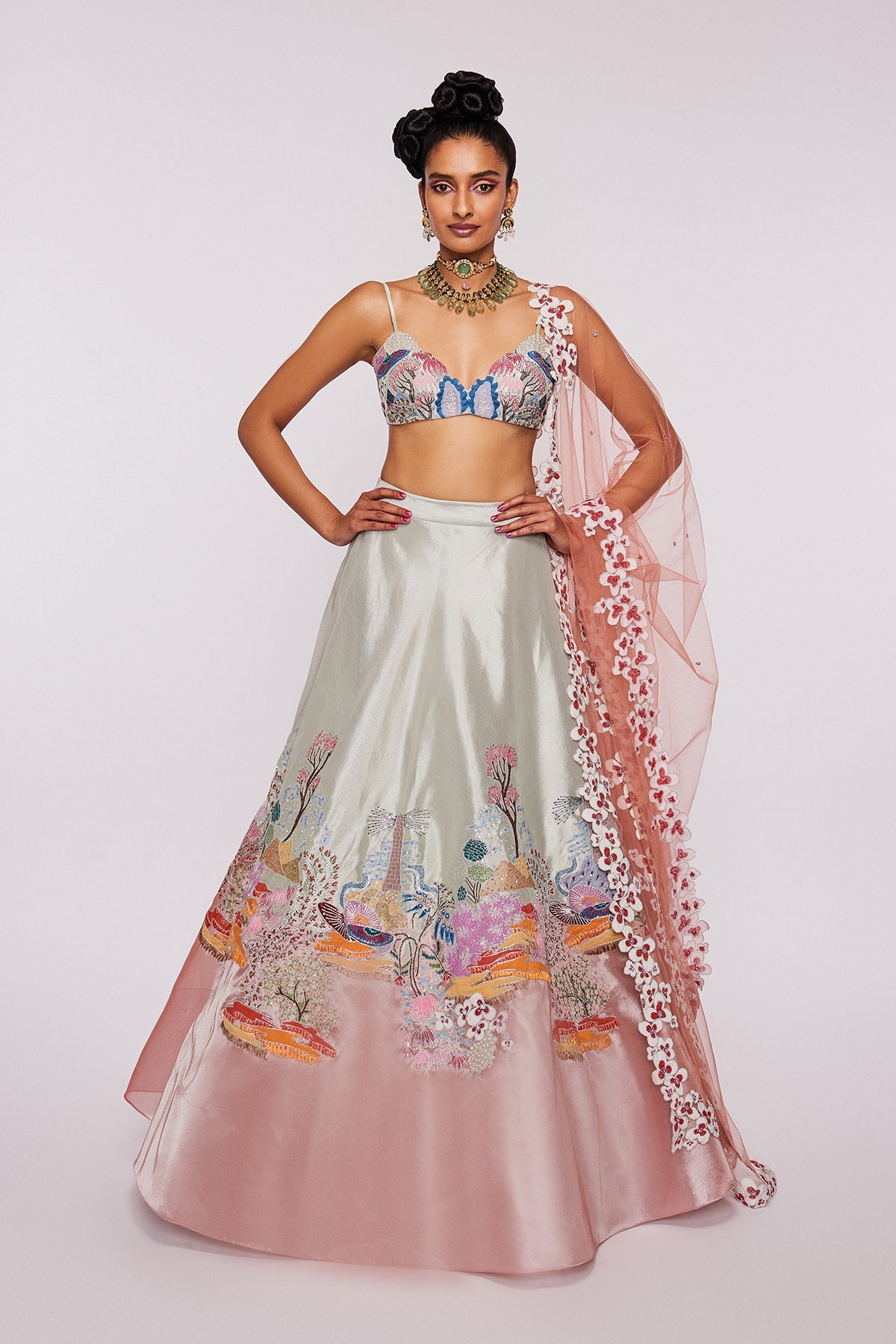 Isabella - Ivory - Peach Tissue Lehenga Set