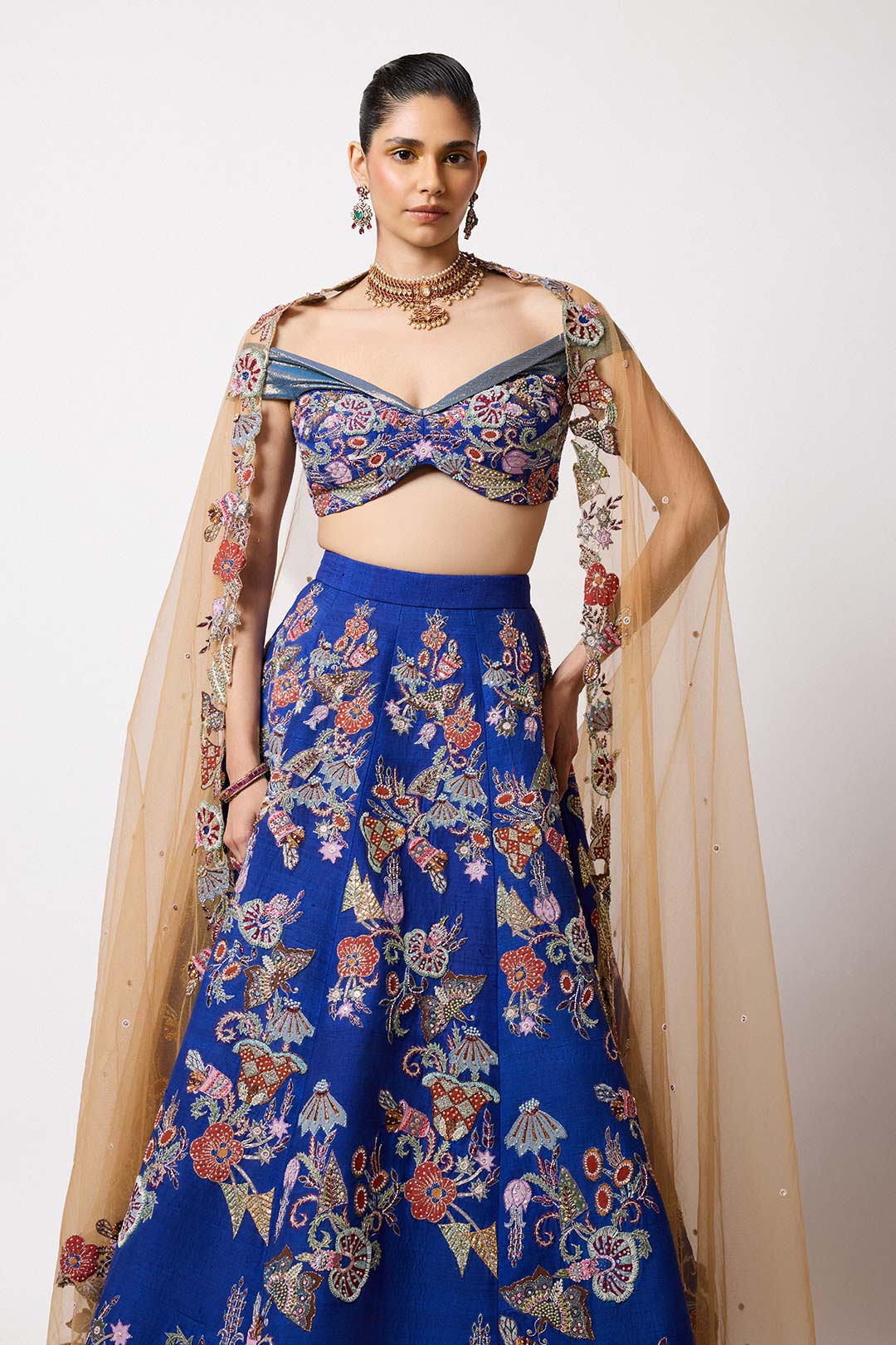 Niviora - Electric Blue Raw Silk Butterfly Lehenga Set