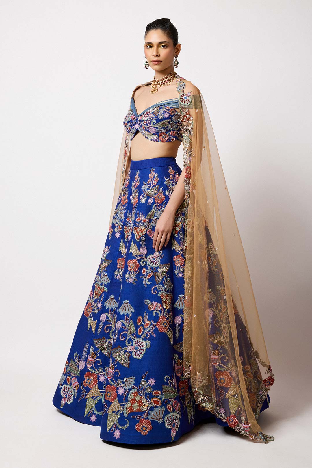 Niviora - Electric Blue Raw Silk Butterfly Lehenga Set
