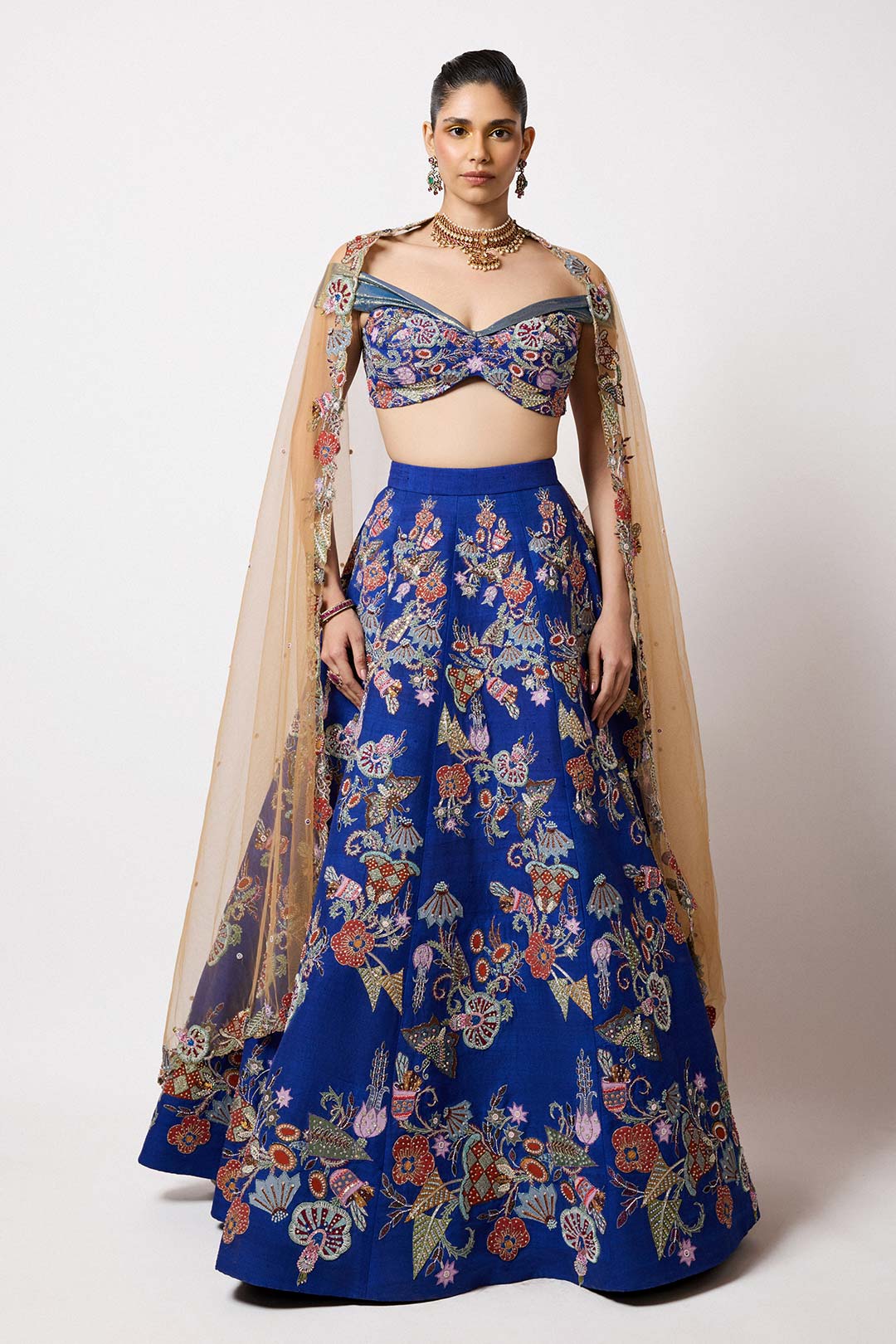 Niviora - Electric Blue Raw Silk Butterfly Lehenga Set