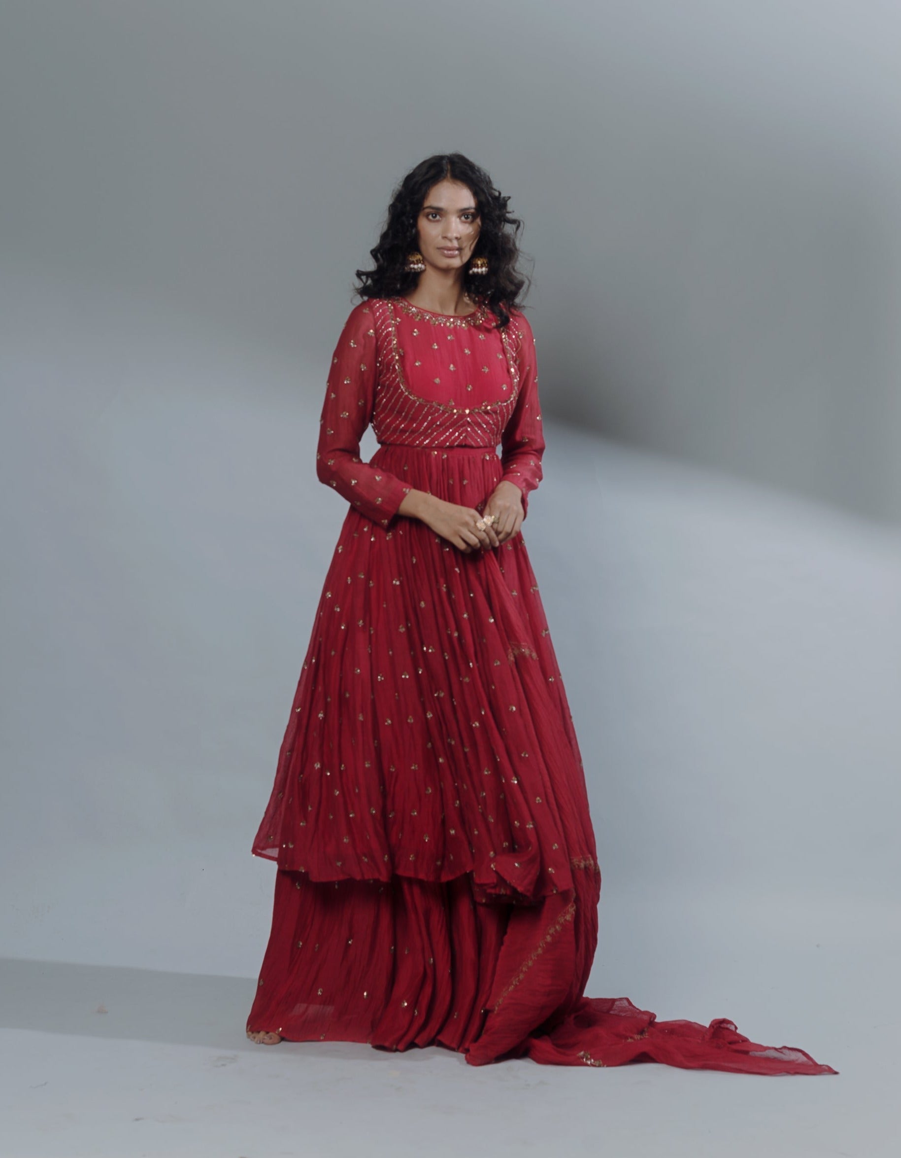 Red Anarkali Set With Sharara Pants