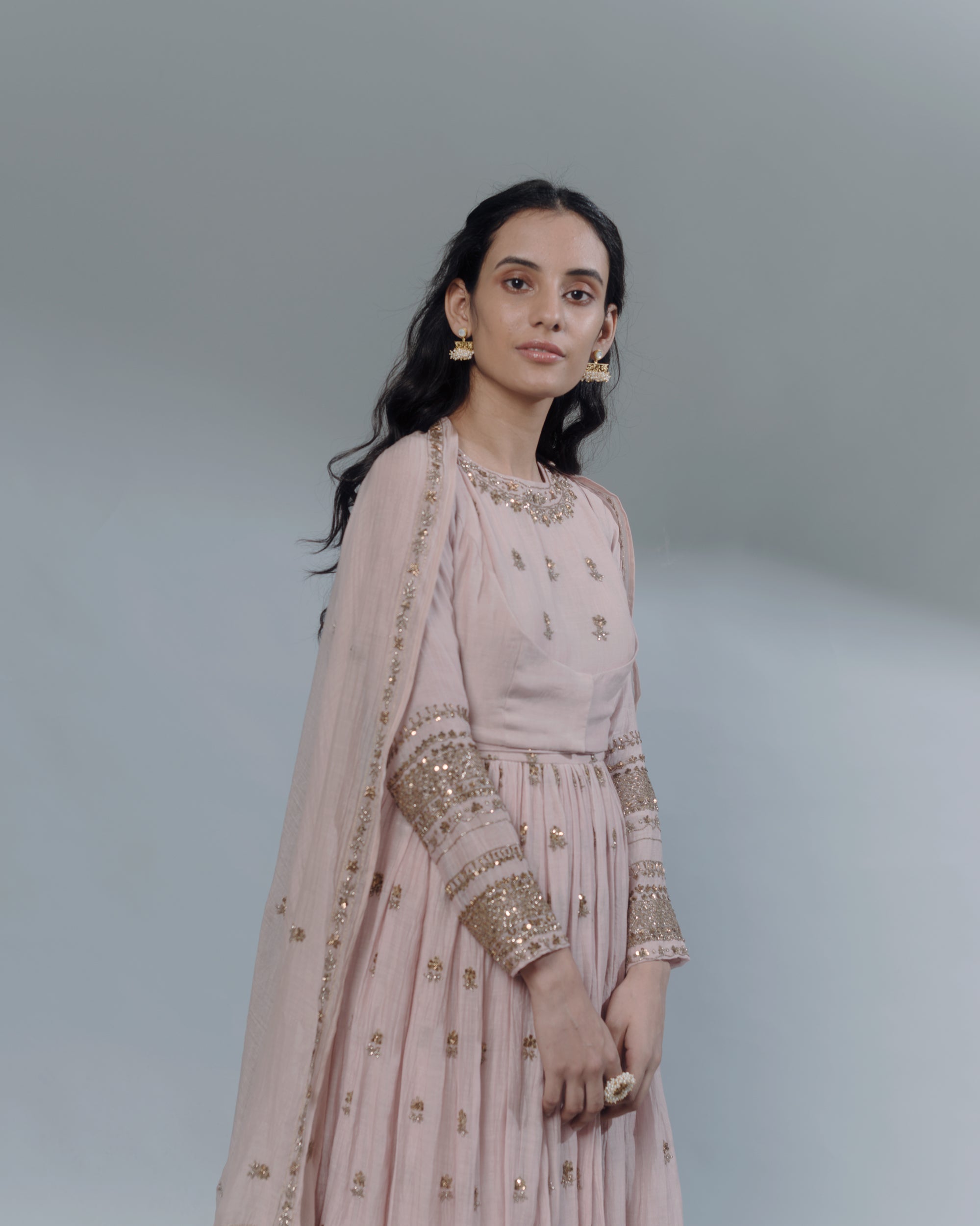 Powder Pink Embellished Anarkali And Sharara Set