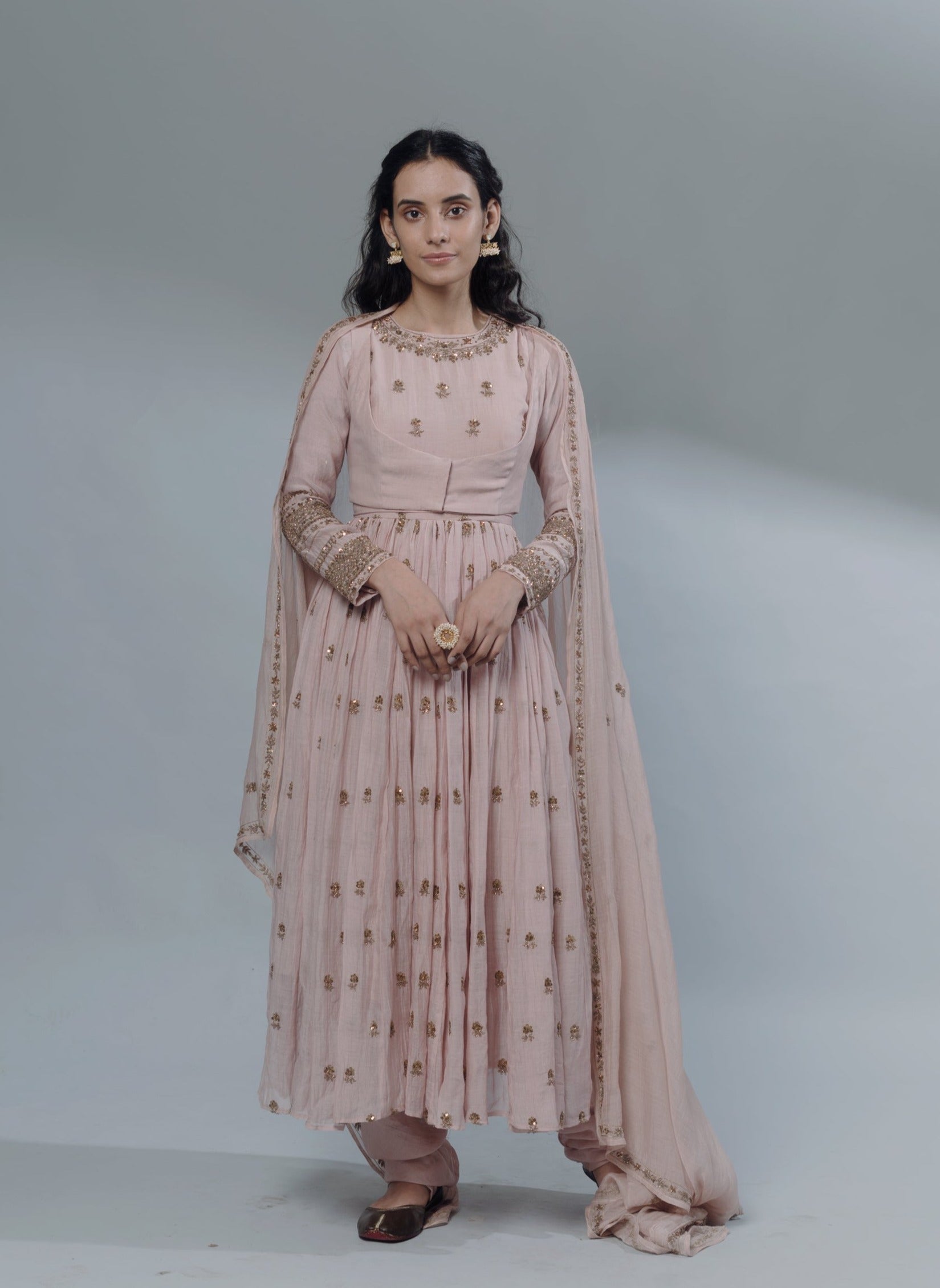 Powder Pink Embellished Anarkali And Sharara Set