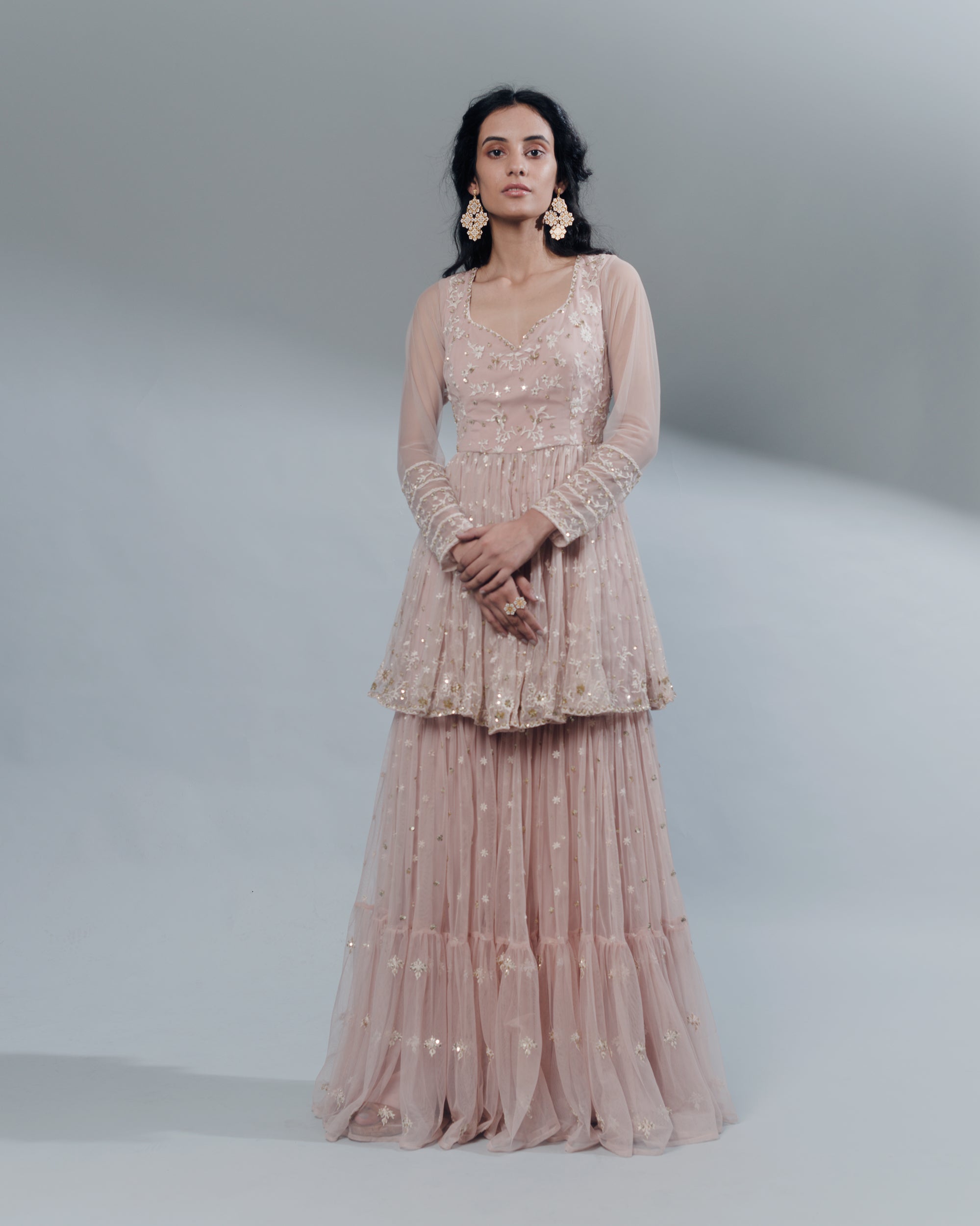 Powder Pink Thred Kurti And Sharara Set