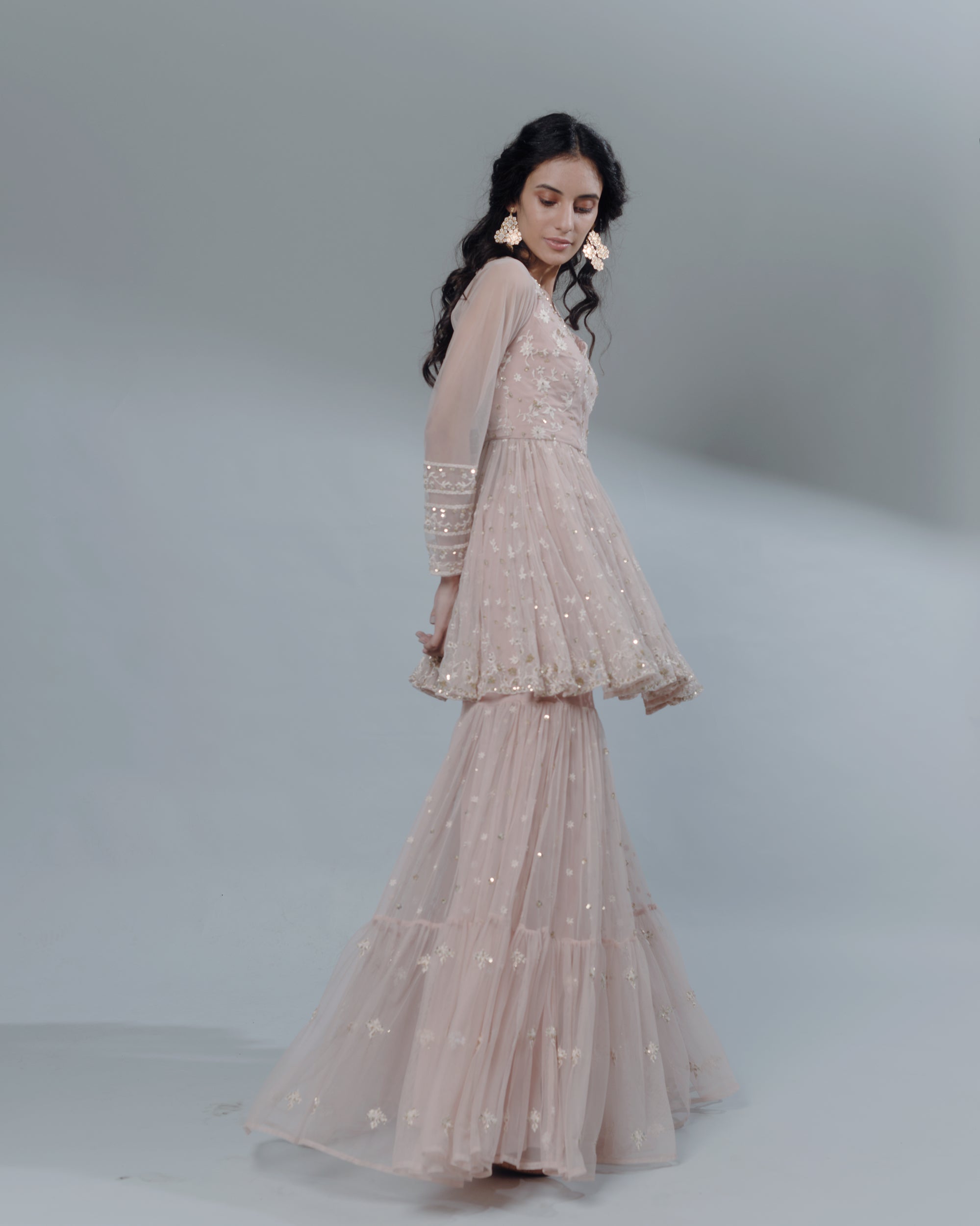 Powder Pink Thred Kurti And Sharara Set