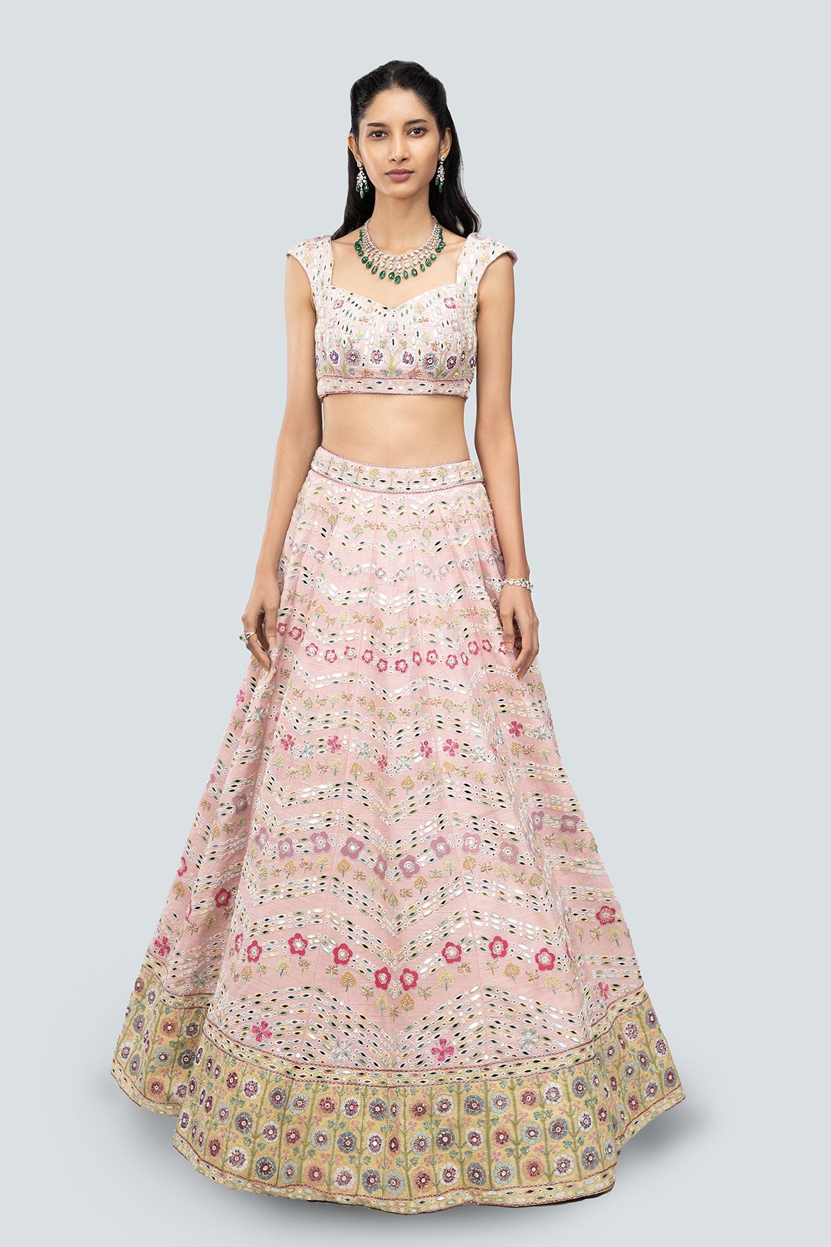 Naznin - Pink Raw Silk Lehenga Set