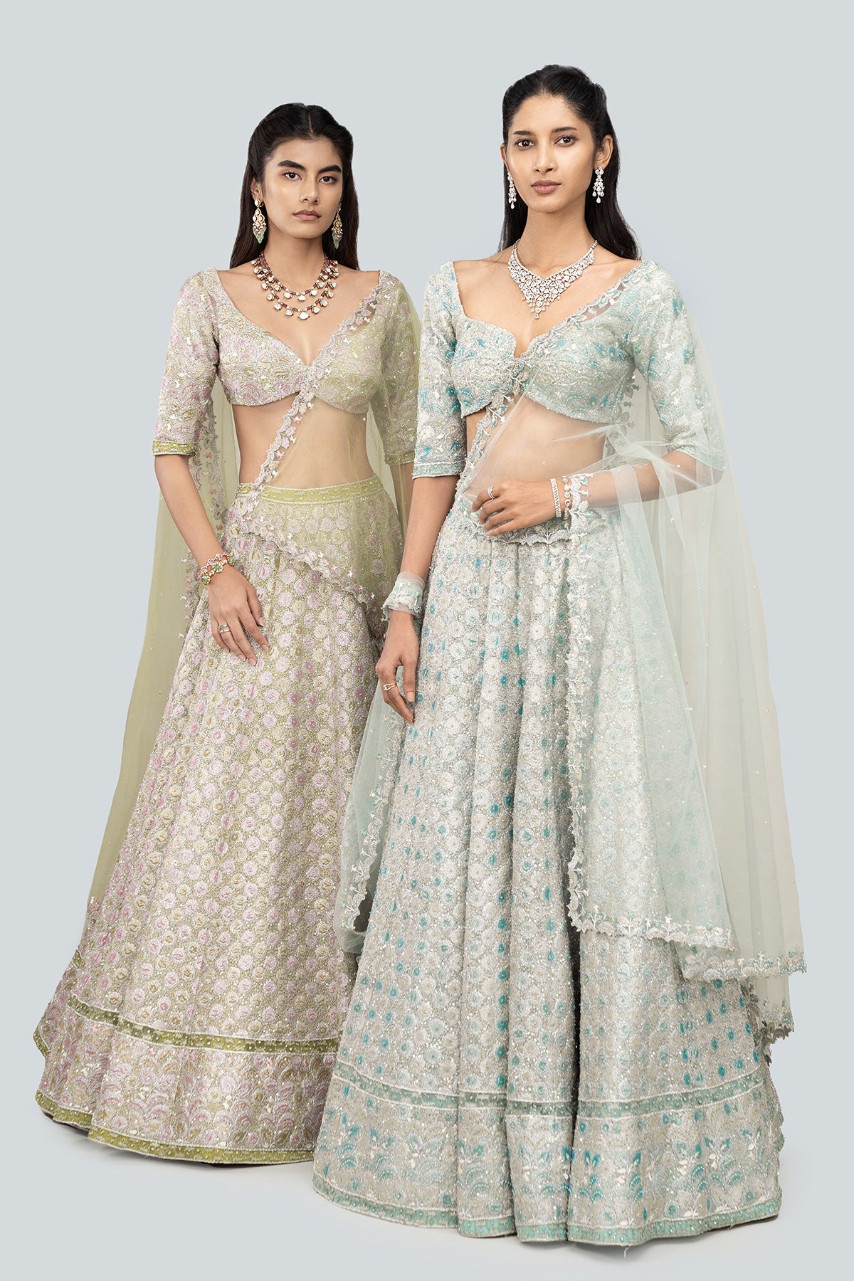 Alya - Powder Blue Tulle Net Lehenga Set