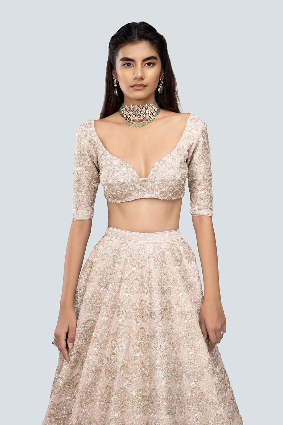 Tara - Beige Raw Silk Lehenga Set