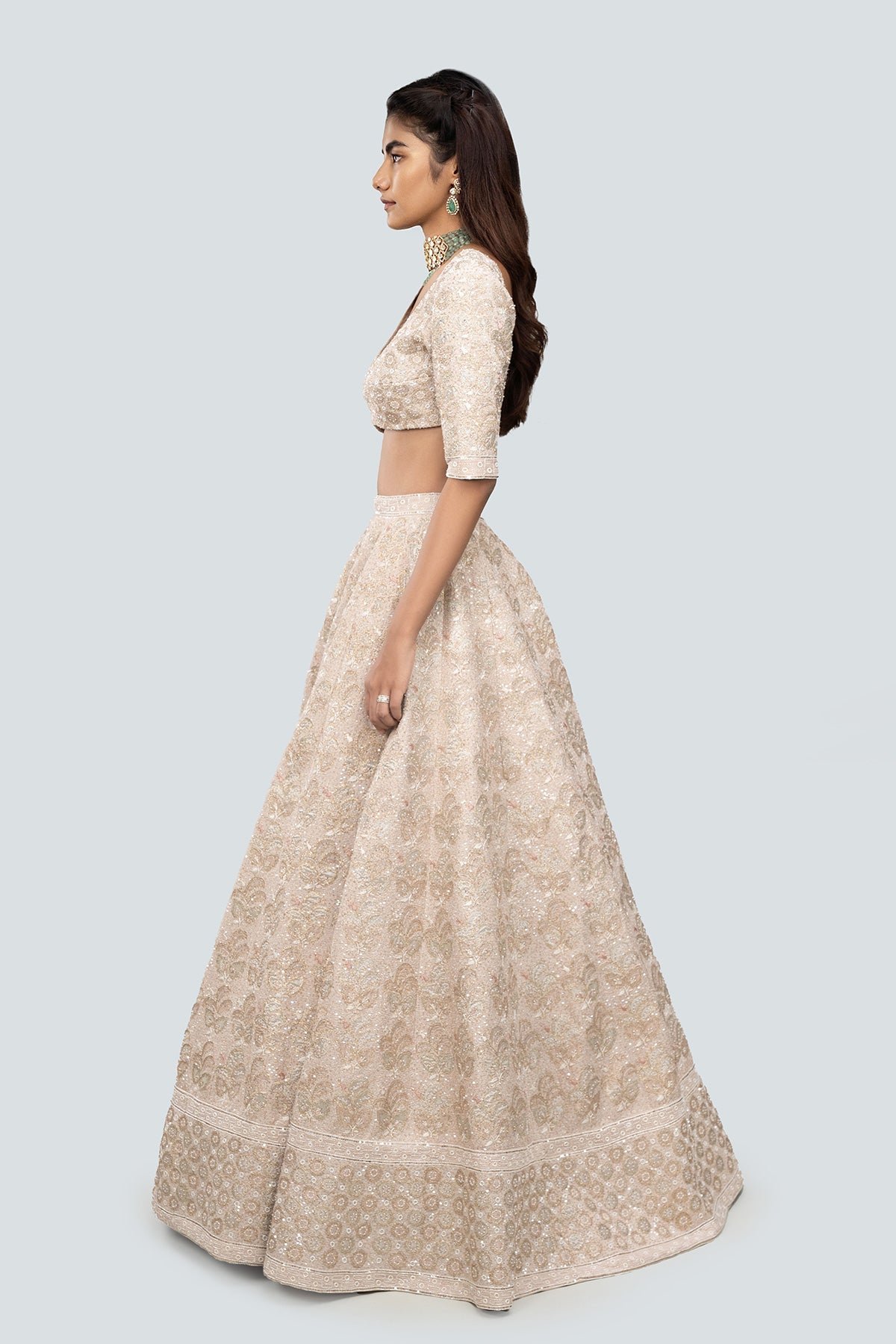 Tara - Beige Raw Silk Lehenga Set
