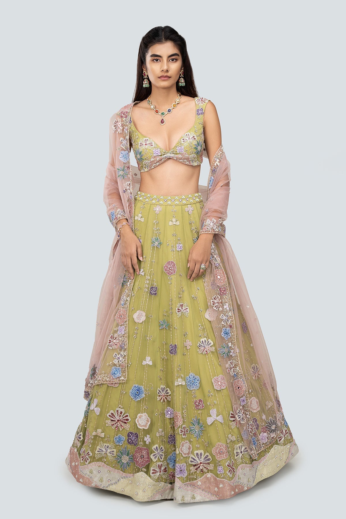 Gulistan - Citron Tulle Net Lehenga Set