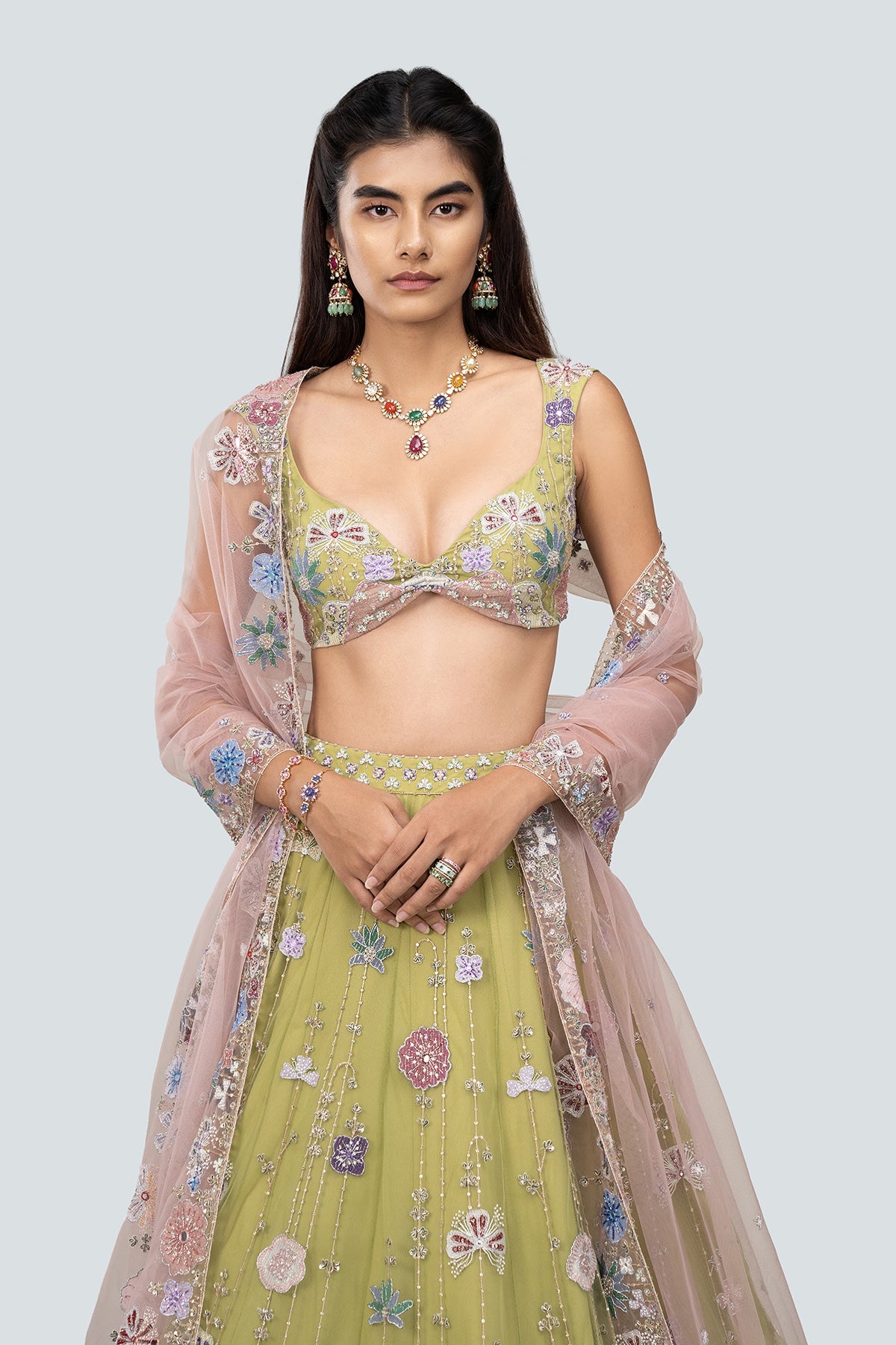 Gulistan - Citron Tulle Net Lehenga Set