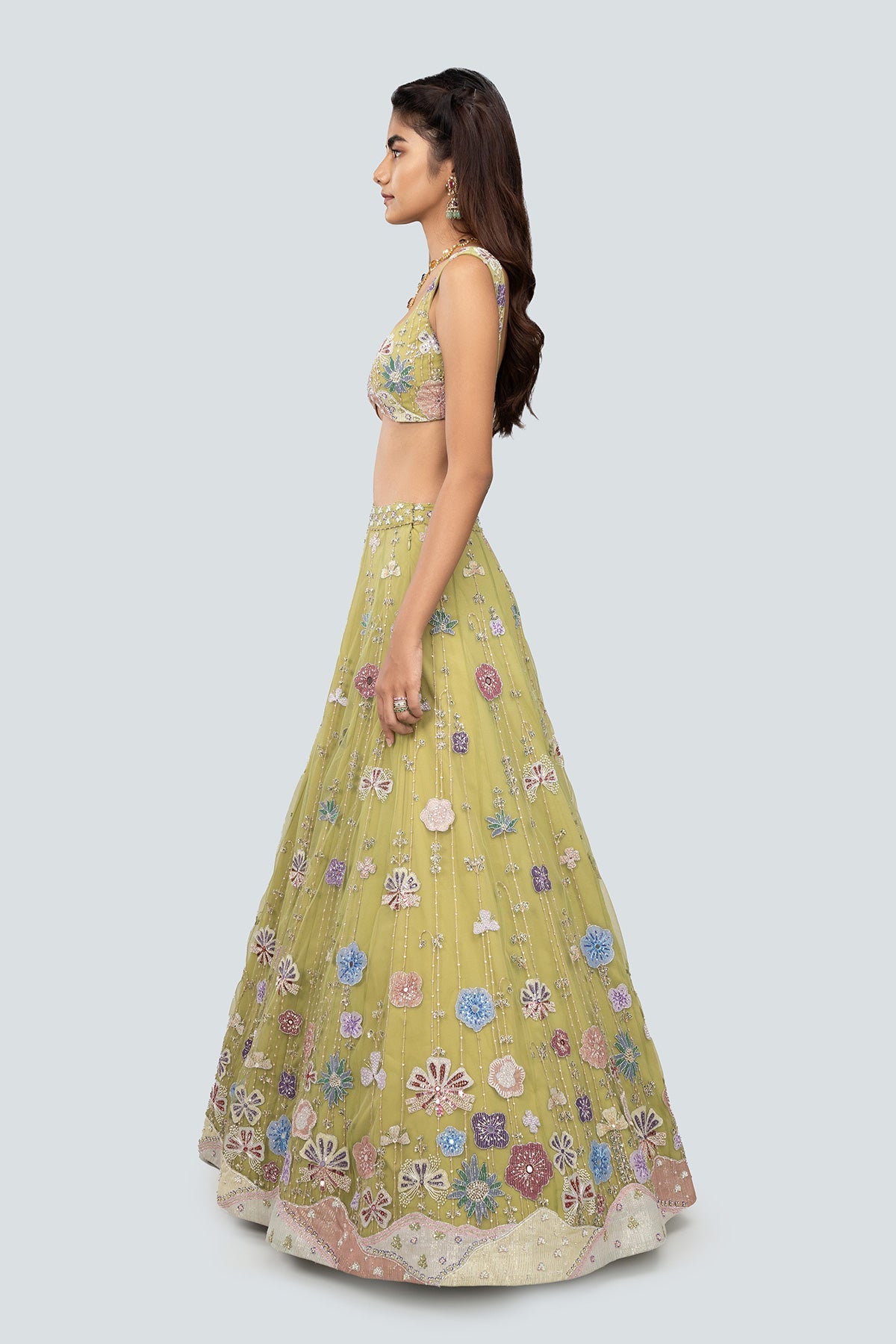 Gulistan - Citron Tulle Net Lehenga Set