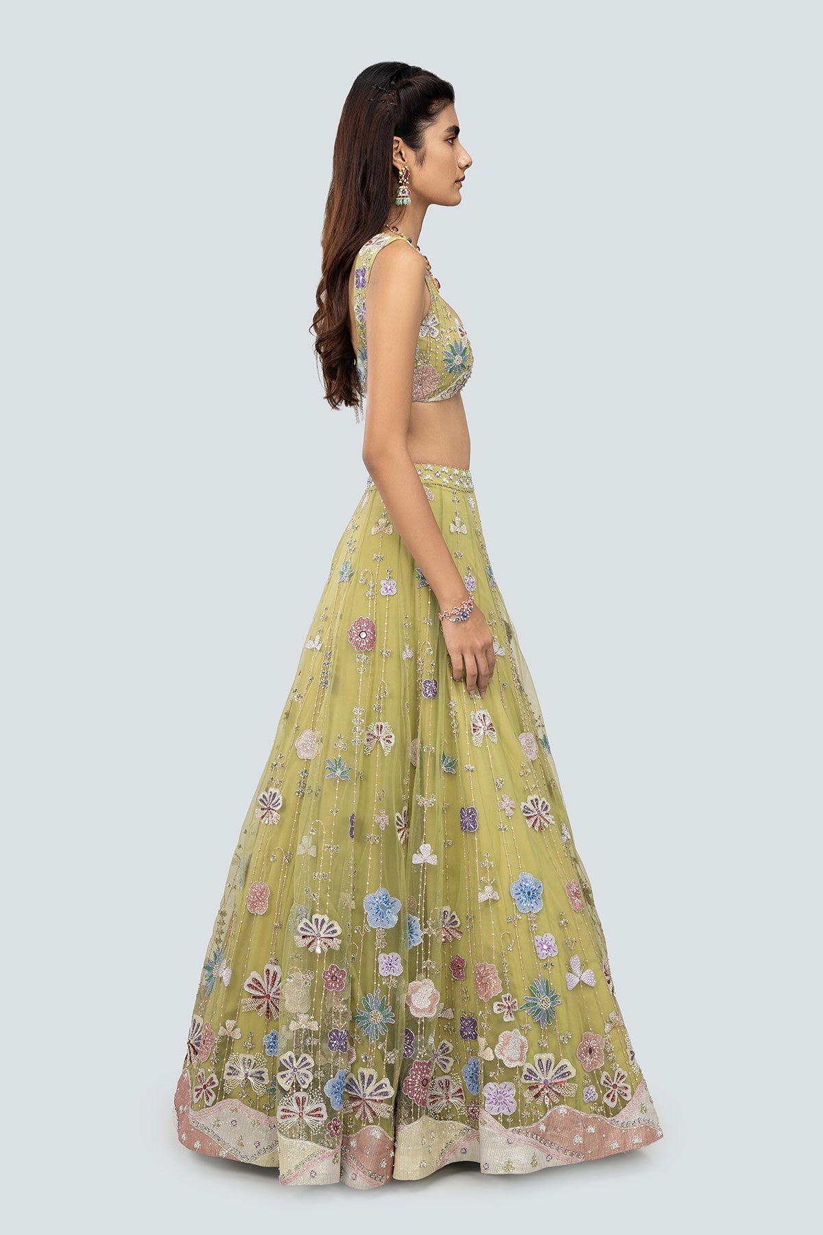 Gulistan - Citron Tulle Net Lehenga Set