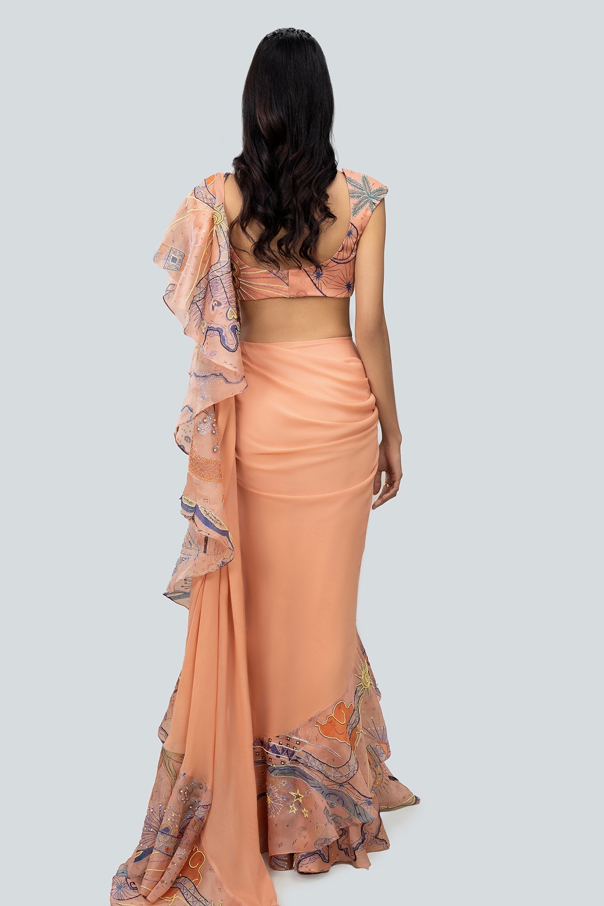 Aegean - Peach Georgette Saree Set
