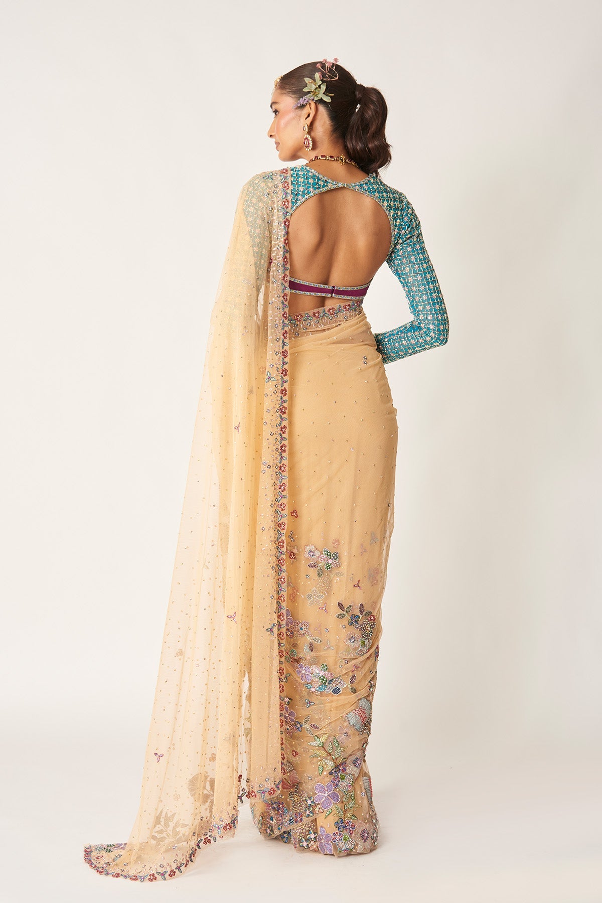 Célia - Bisque Tulle Net Saree Set