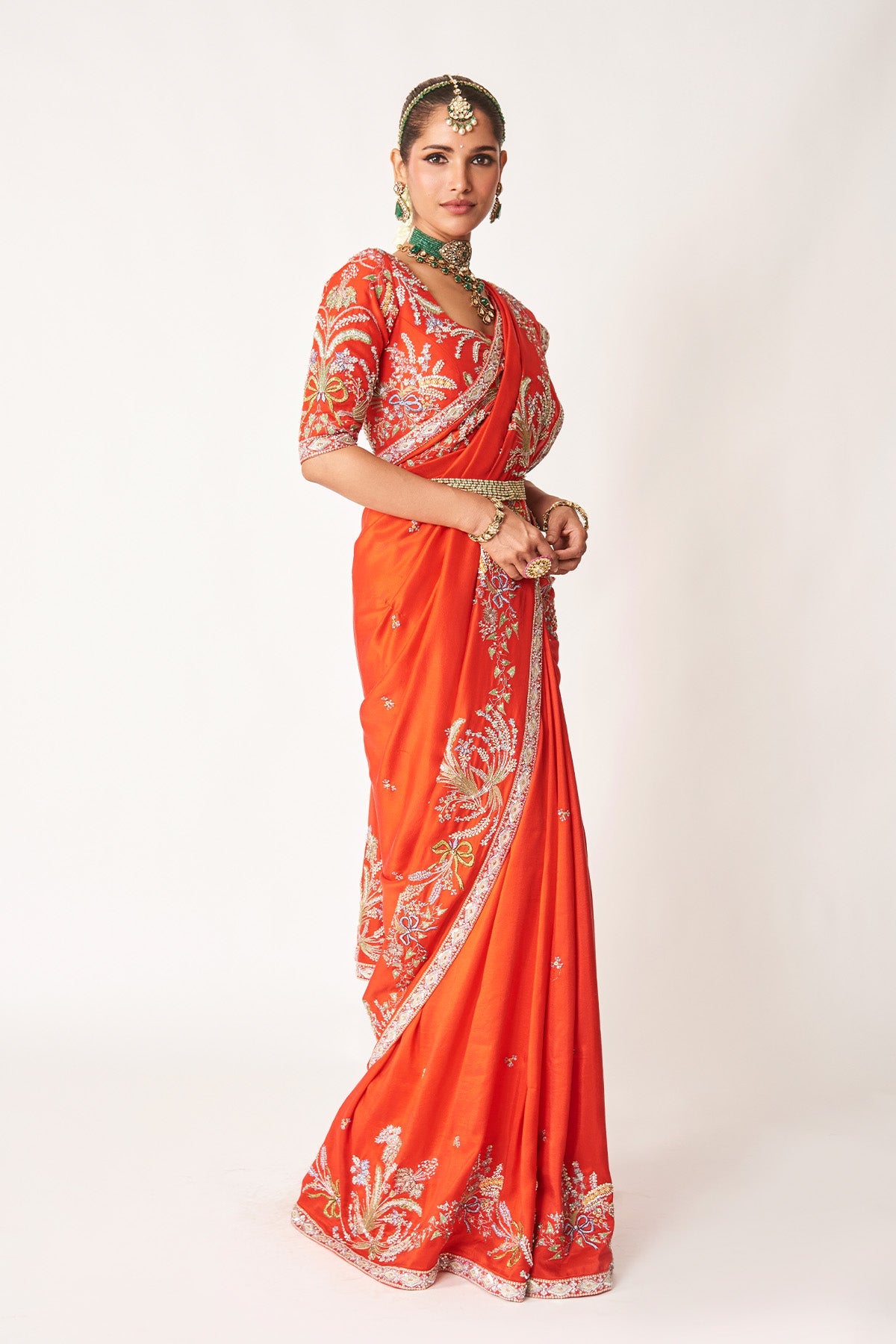 Avni - Red Dupion Silk Saree Set