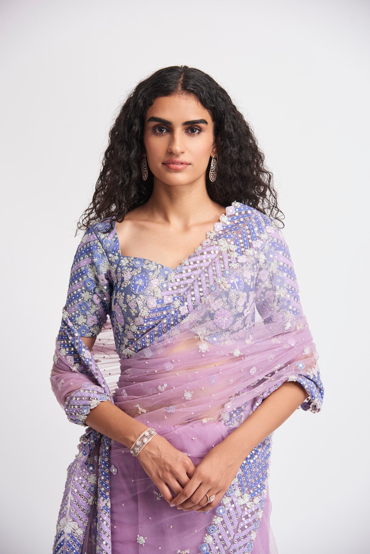 Fariba - Lavender Tulle Net Saree Set