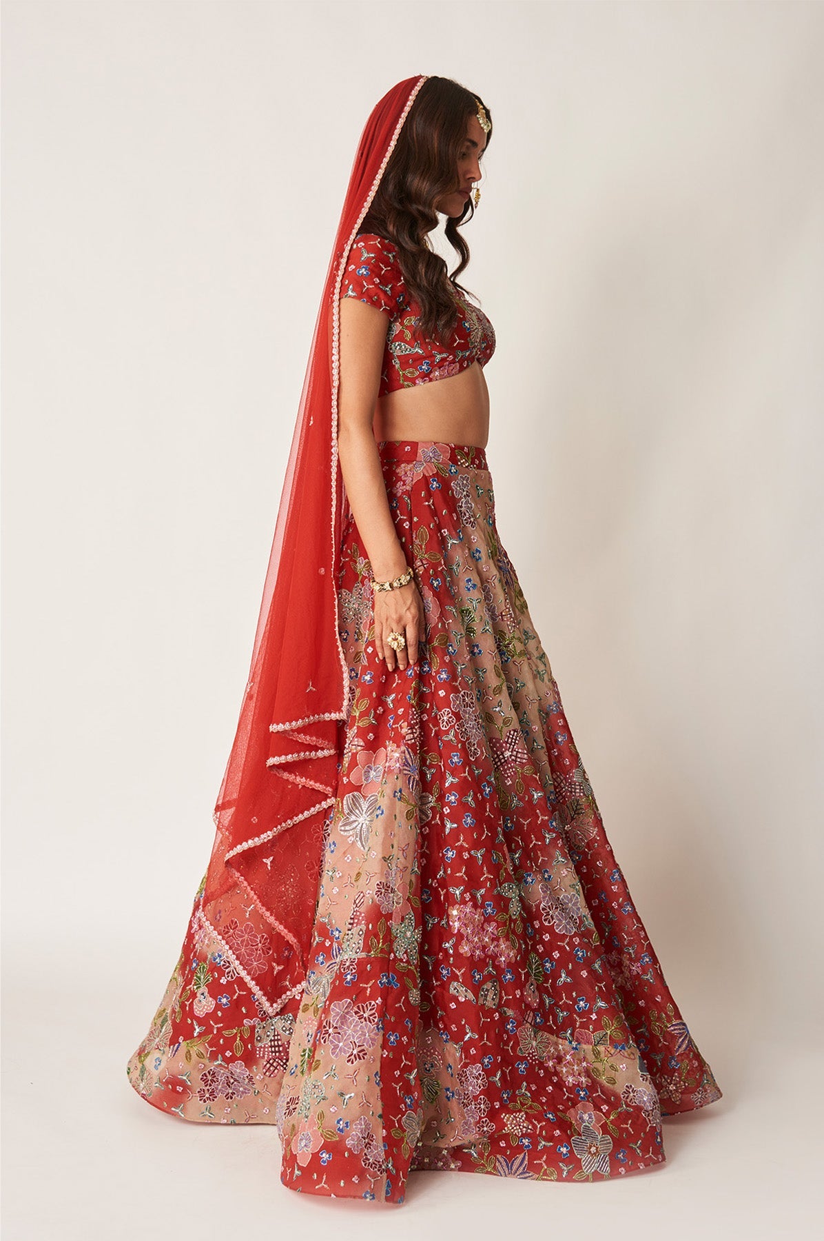 Brielle - Red Organza Lehenga Set