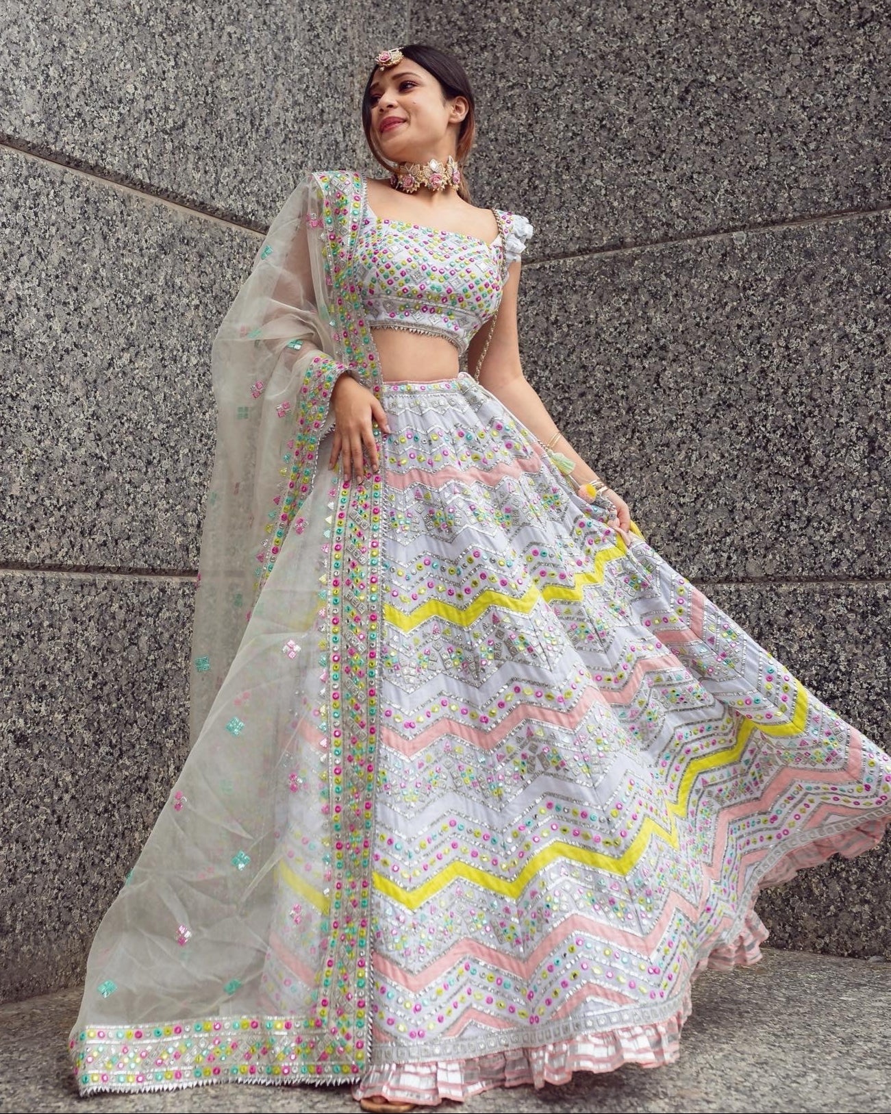 Riya Jain in Noor Chevron Lehenga Set