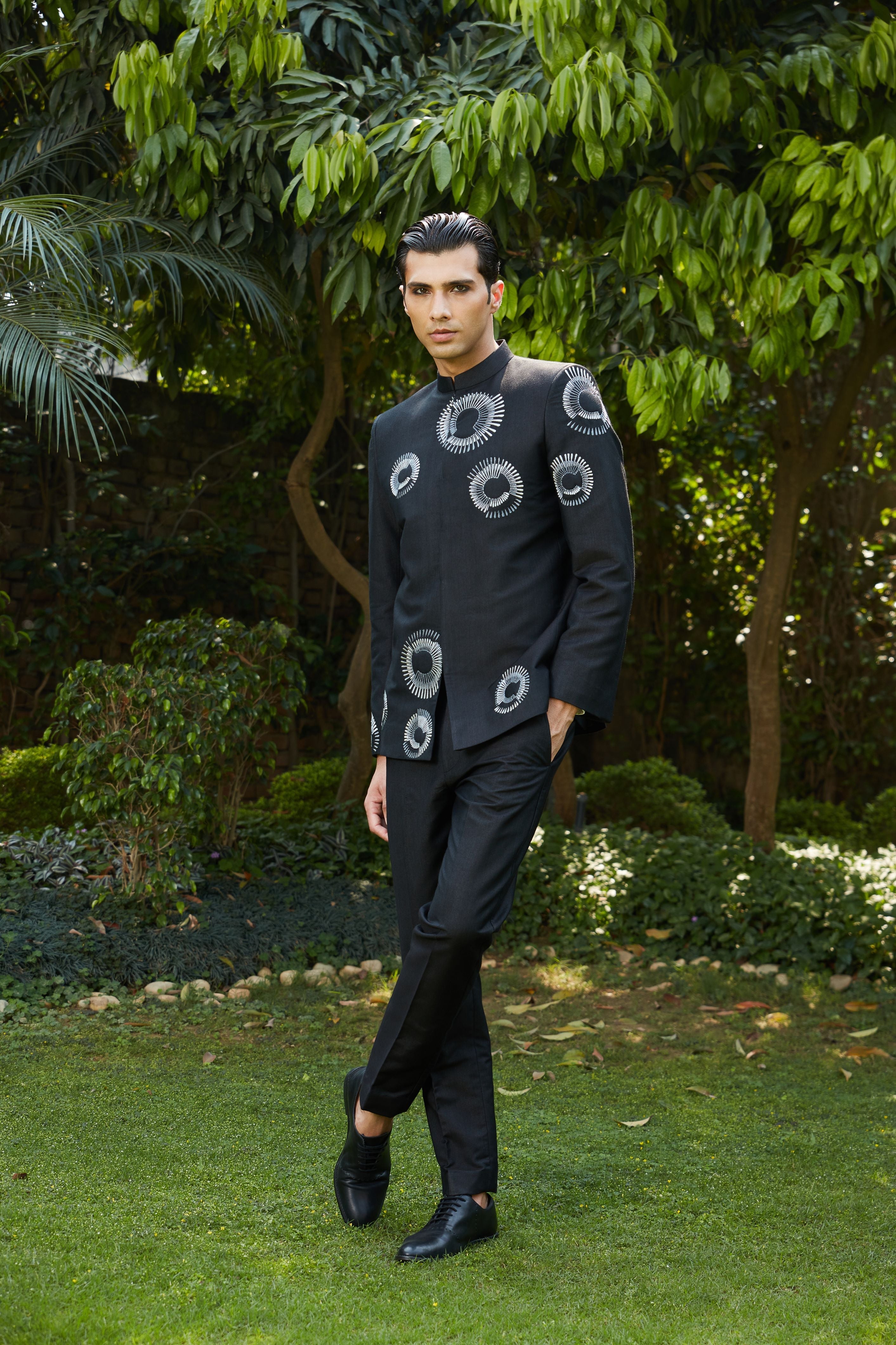 Cairo Bandhgala Open Jacket Set with Pants & Collarless Shirt