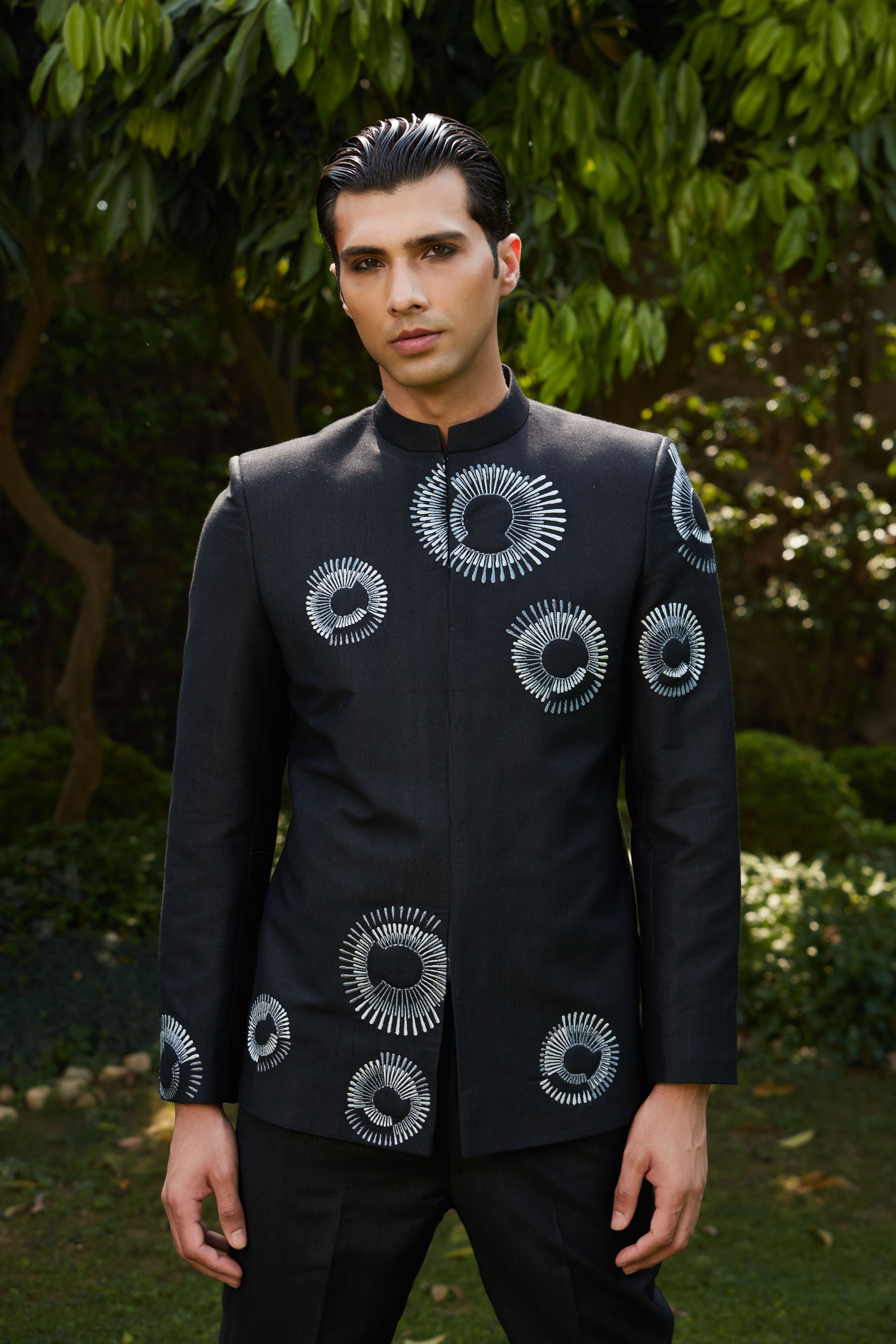 Cairo Bandhgala Open Jacket Set with Pants & Collarless Shirt