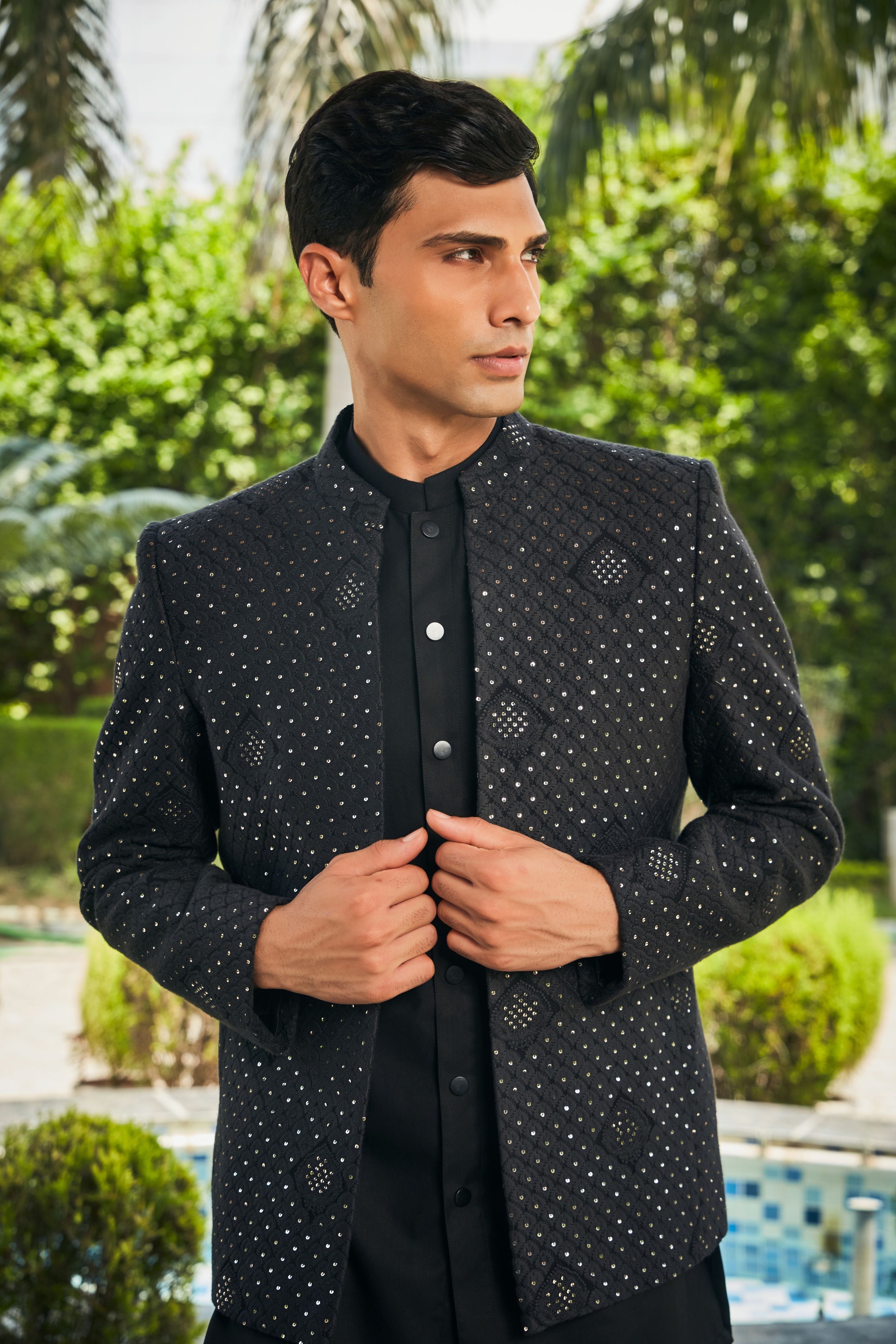 Adhrit Open Jacket with Kurta Set