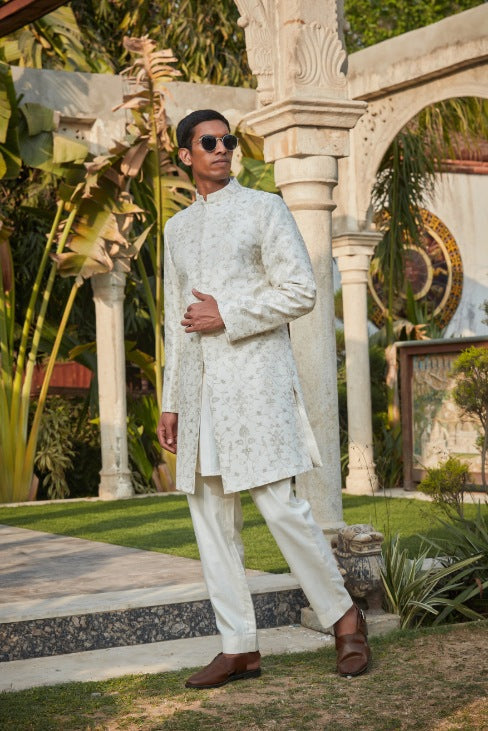 Ryan- Off White Chikankari Sherwani Set