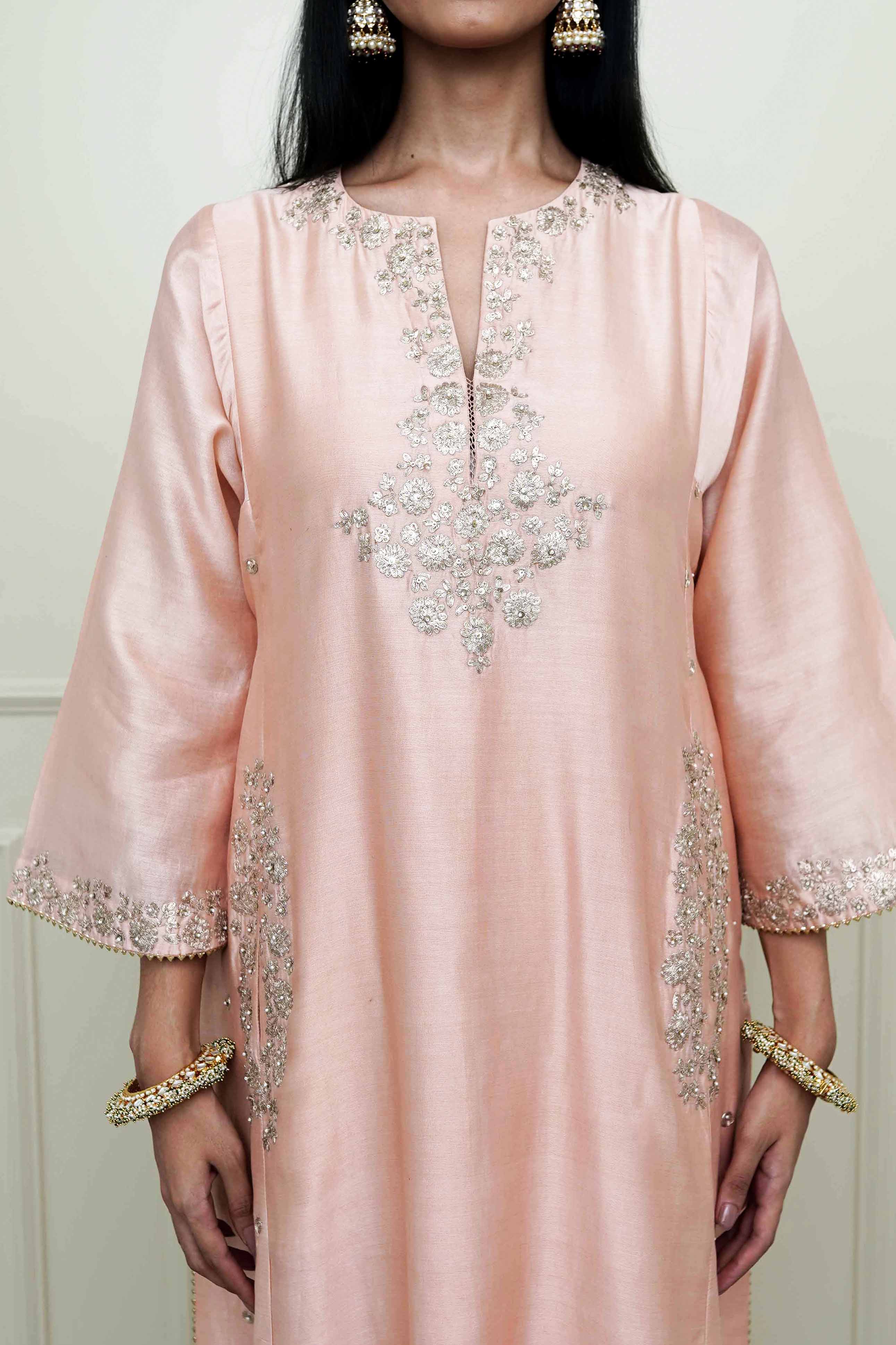 Basirah-Pearl Pink Gota Embroidered Choga Kurta Set