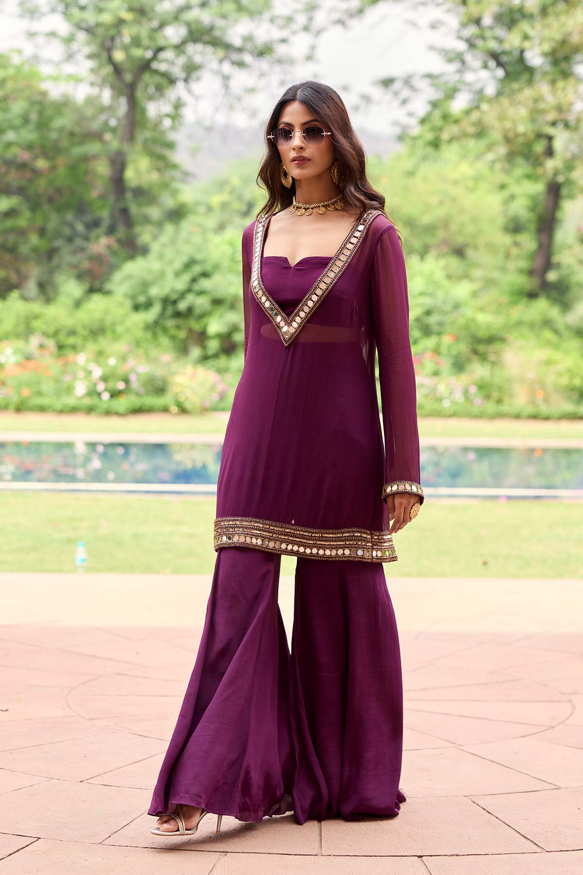 Plum Georgette Kurti Set