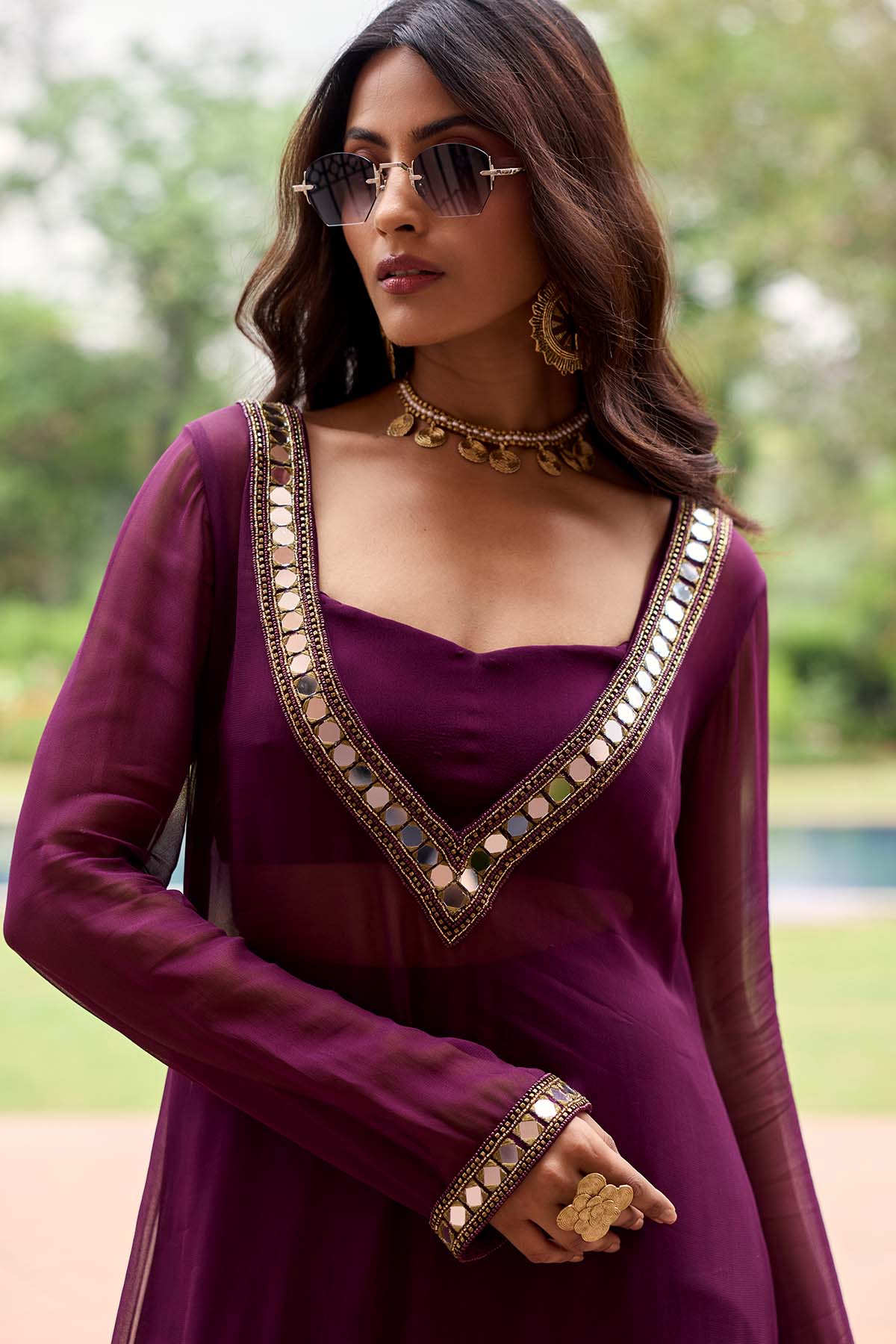 Plum Georgette Kurti Set