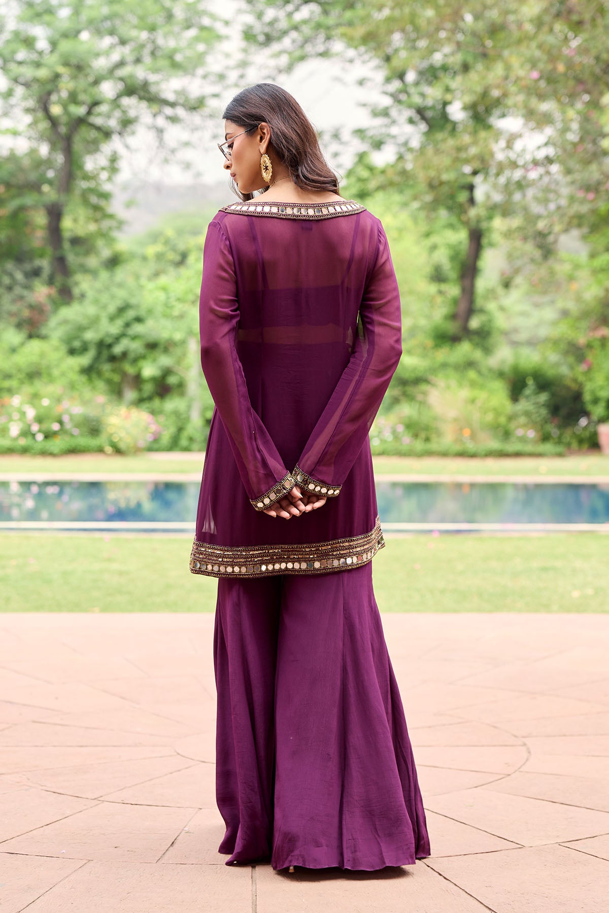 Plum Georgette Kurti Set