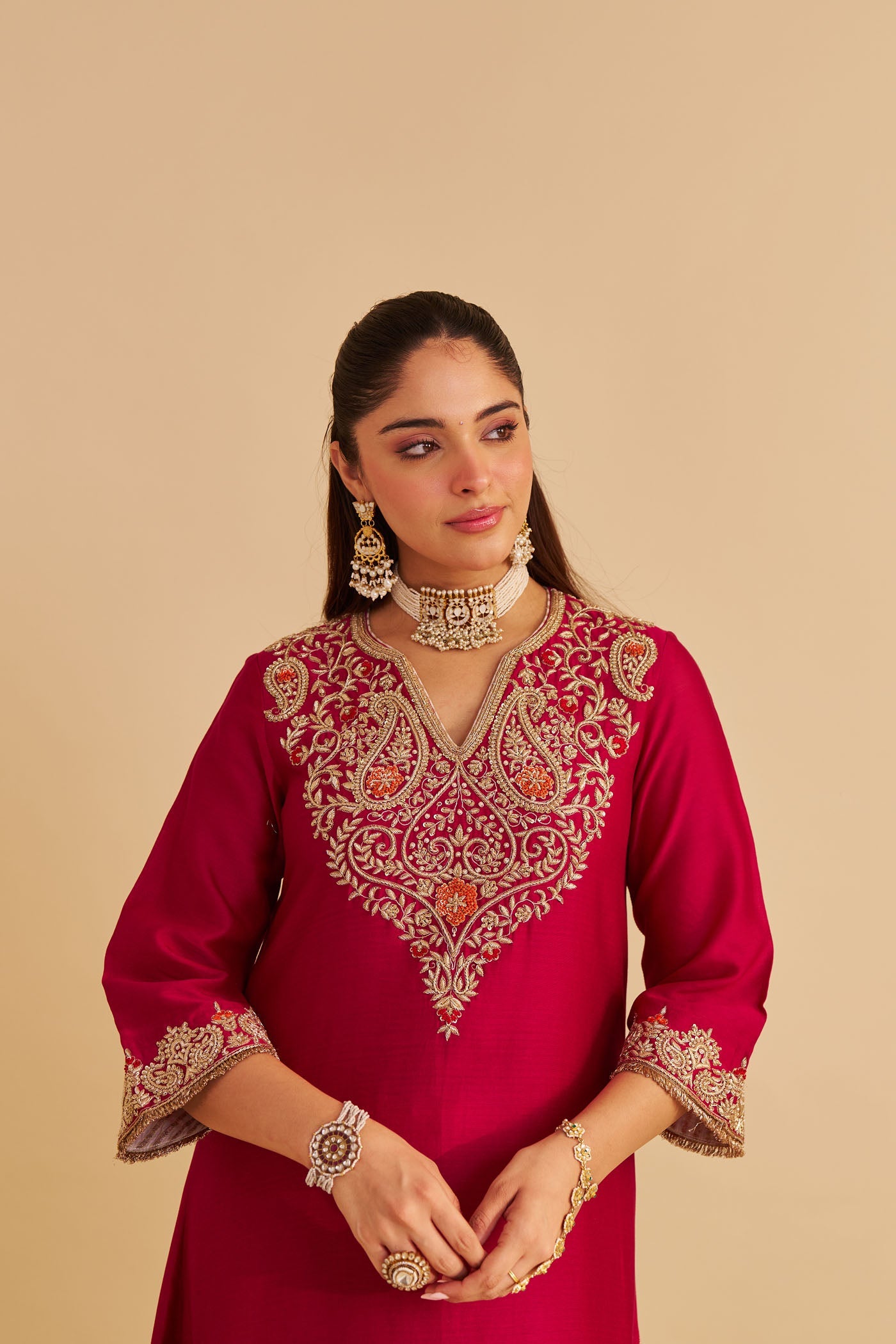 Areefa - Dabka Zardozi Embroidered Rich Banarasi Hotpink Suit & Salwar